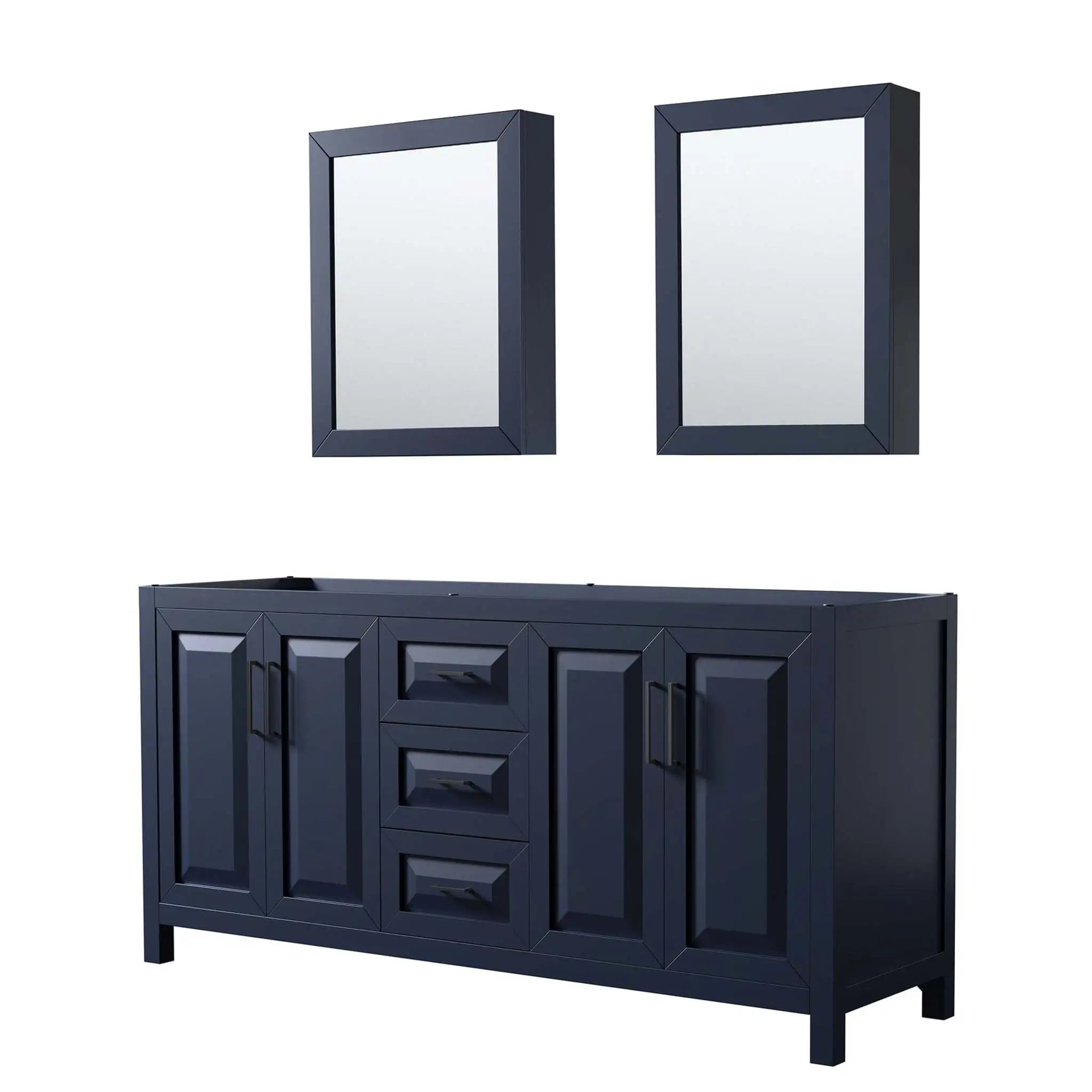 72" Daria Double Bathroom Vanity in Dark Blue with Matte Black Trim & Medicine Cabinet by Wyndham