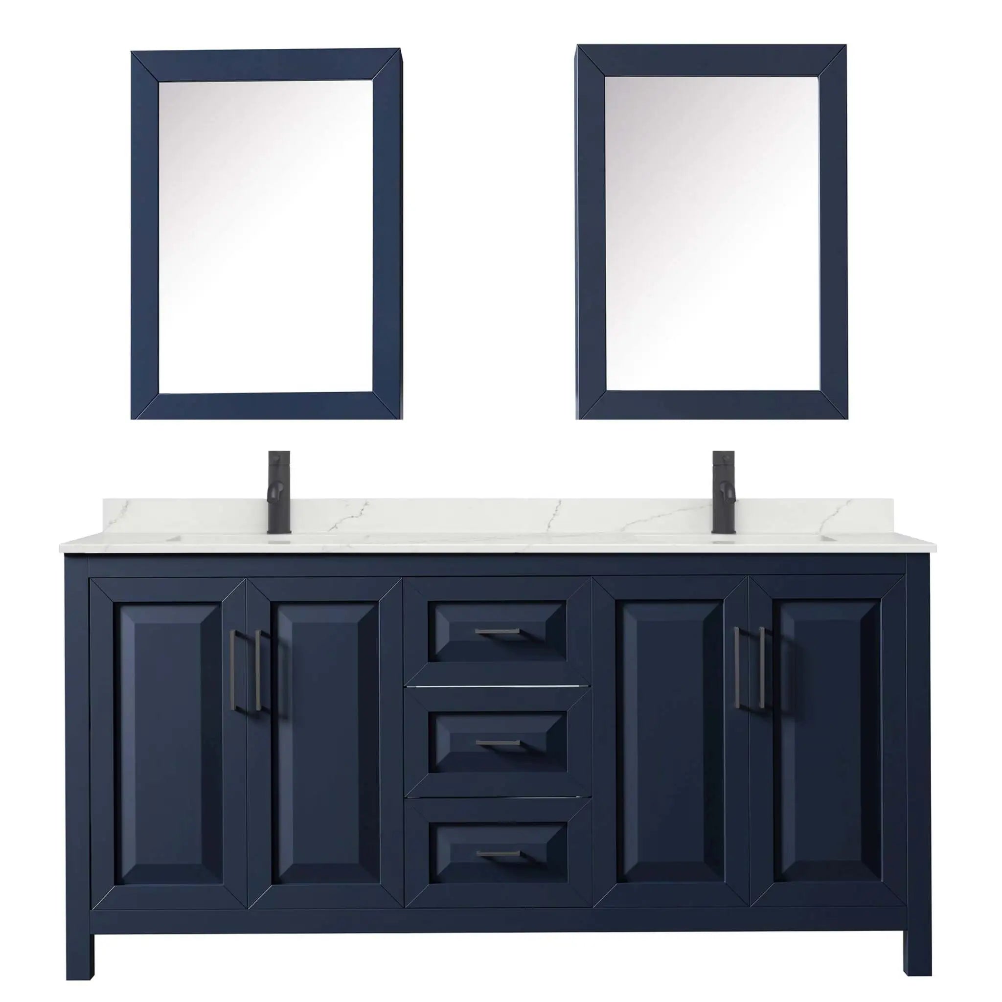 72" Daria Double Bathroom Vanity in Dark Blue with Matte Black Trim & Medicine Cabinet by Wyndham