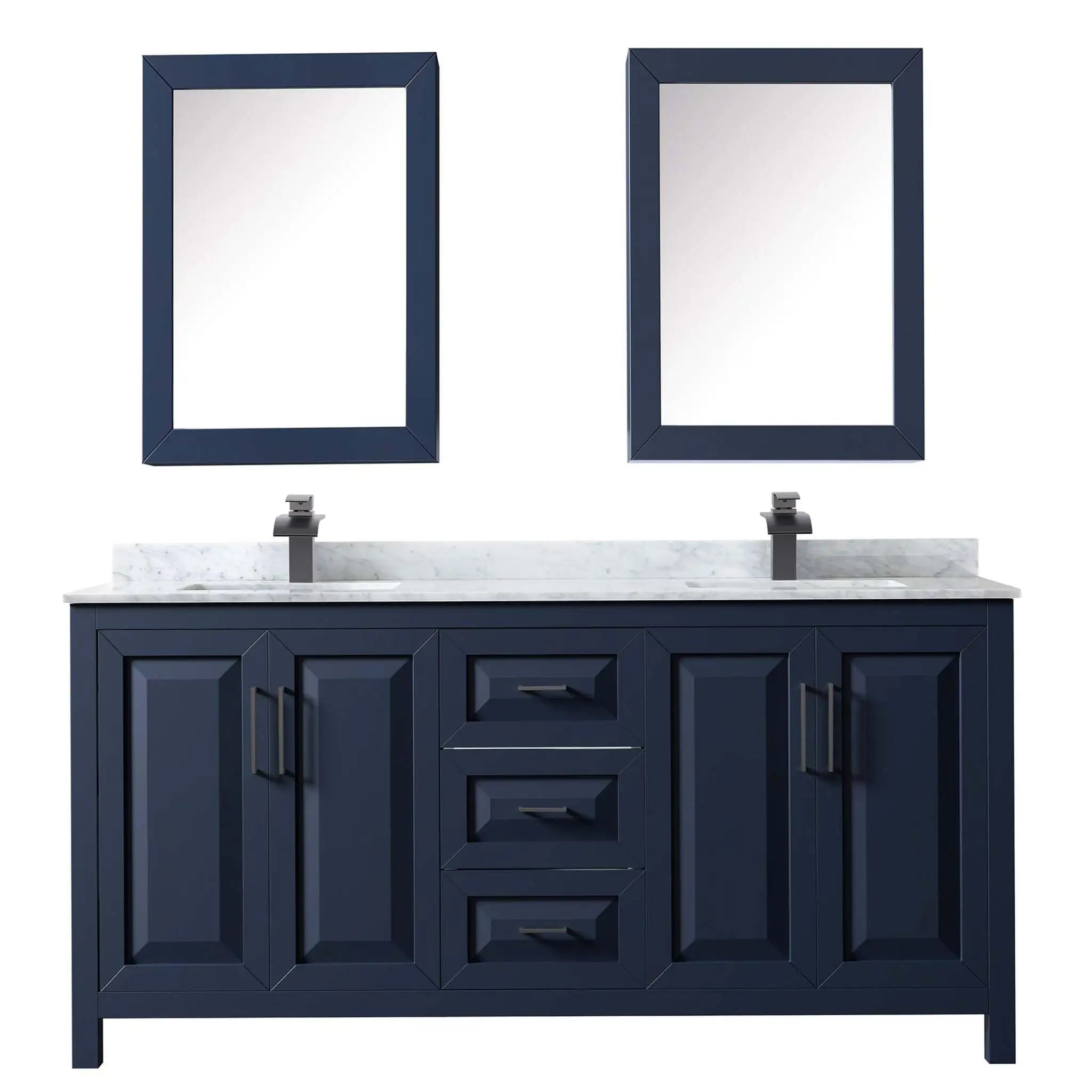 72" Daria Double Bathroom Vanity in Dark Blue with Matte Black Trim & Medicine Cabinet by Wyndham