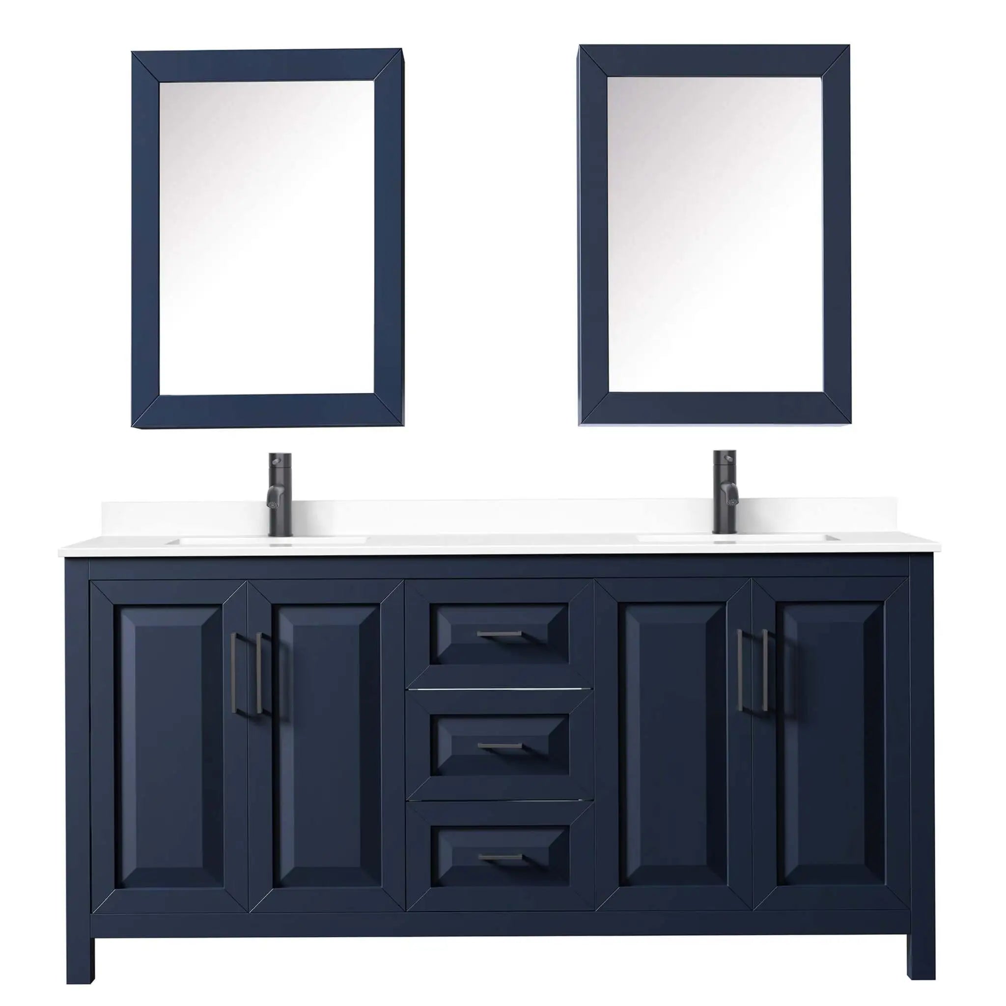 72" Daria Double Bathroom Vanity in Dark Blue with Matte Black Trim & Medicine Cabinet by Wyndham