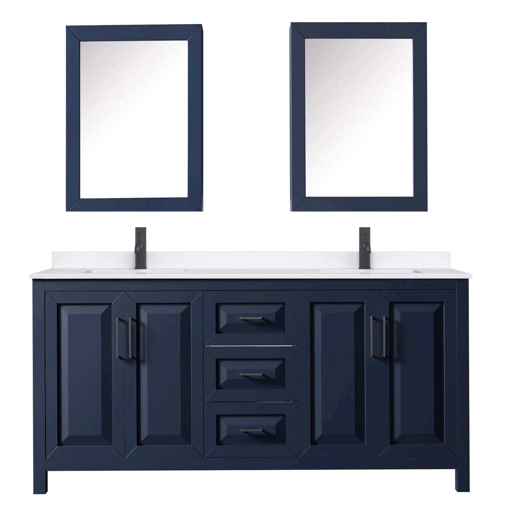 72" Daria Double Bathroom Vanity in Dark Blue with Matte Black Trim & Medicine Cabinet by Wyndham