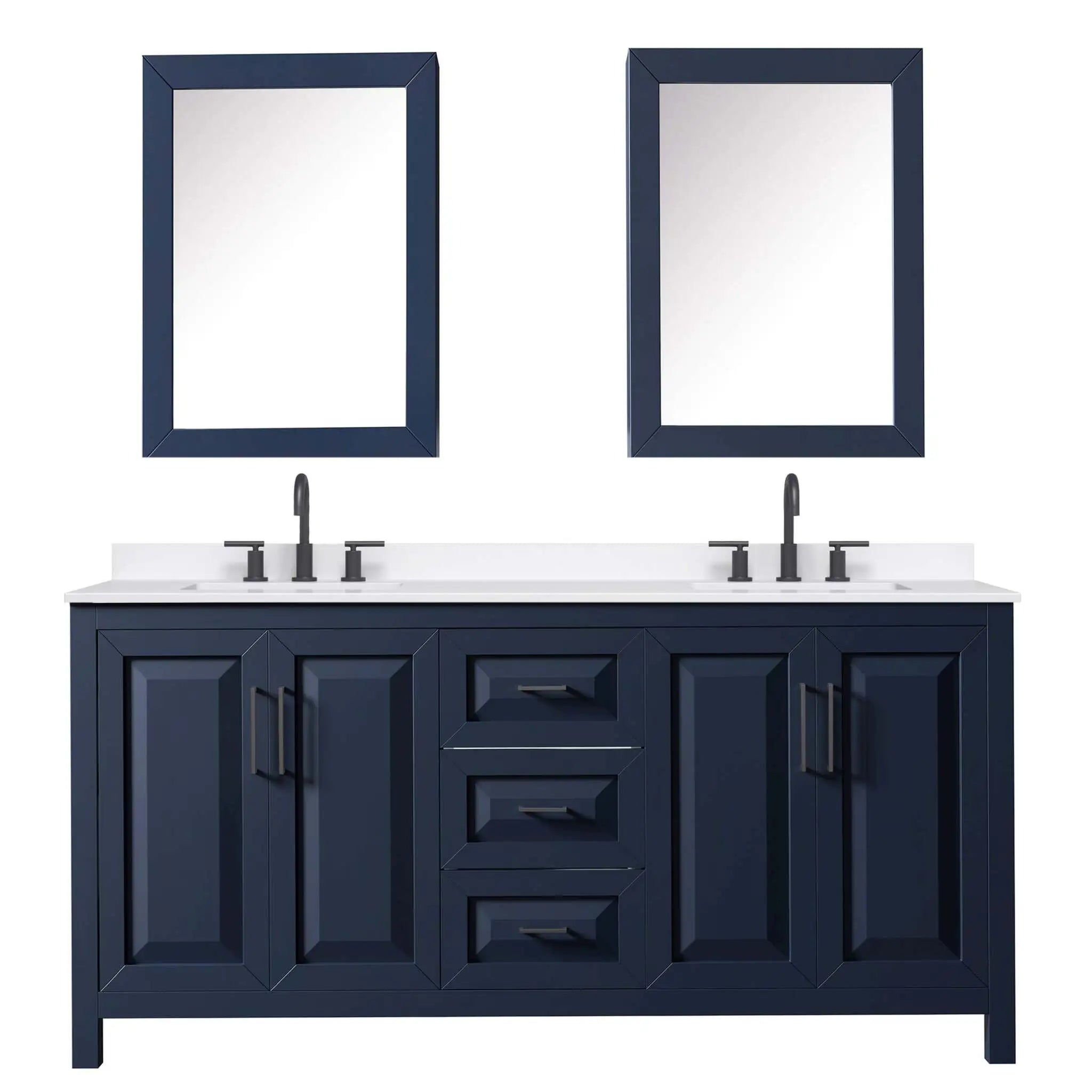 72" Daria Double Bathroom Vanity in Dark Blue with Matte Black Trim & Medicine Cabinet by Wyndham