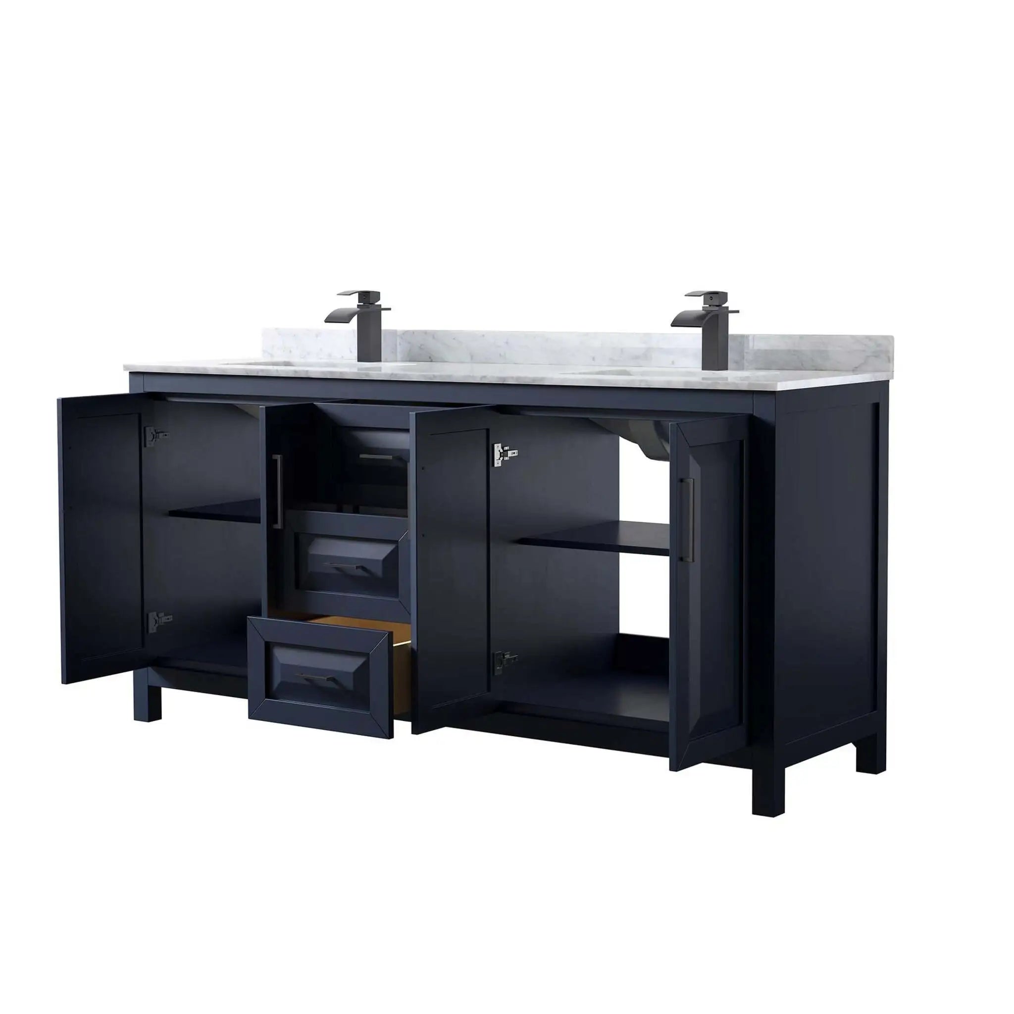 72" Daria Double Bathroom Vanity in Dark Blue with Matte Black Trim by Wyndham