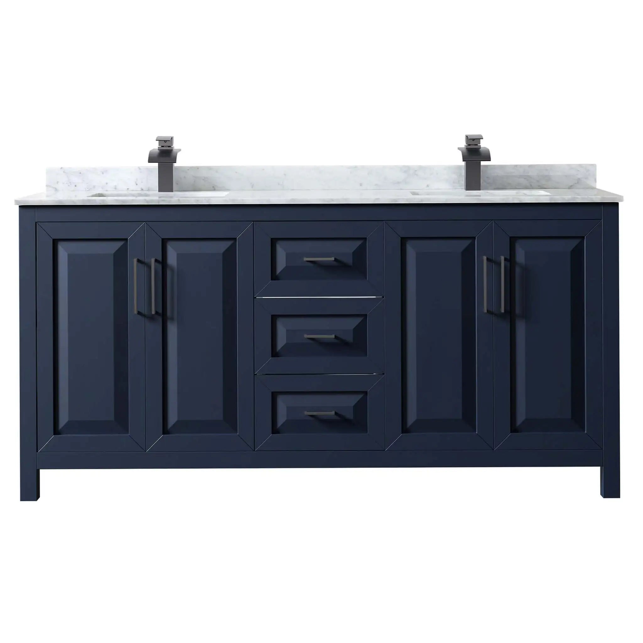 72" Daria Double Bathroom Vanity in Dark Blue with Matte Black Trim by Wyndham