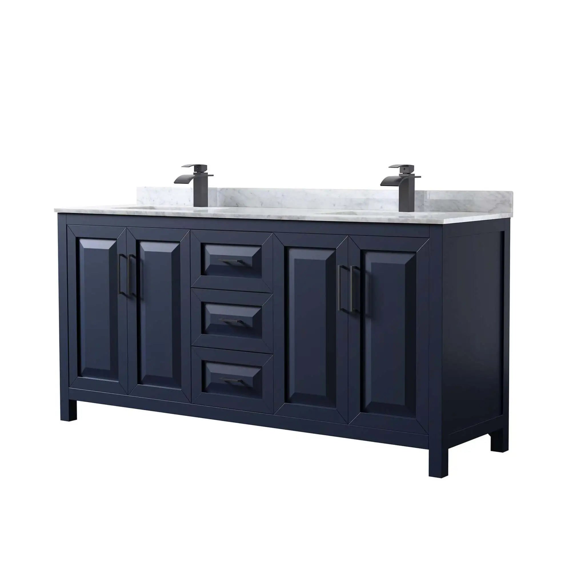 72" Daria Double Bathroom Vanity in Dark Blue with Matte Black Trim by Wyndham