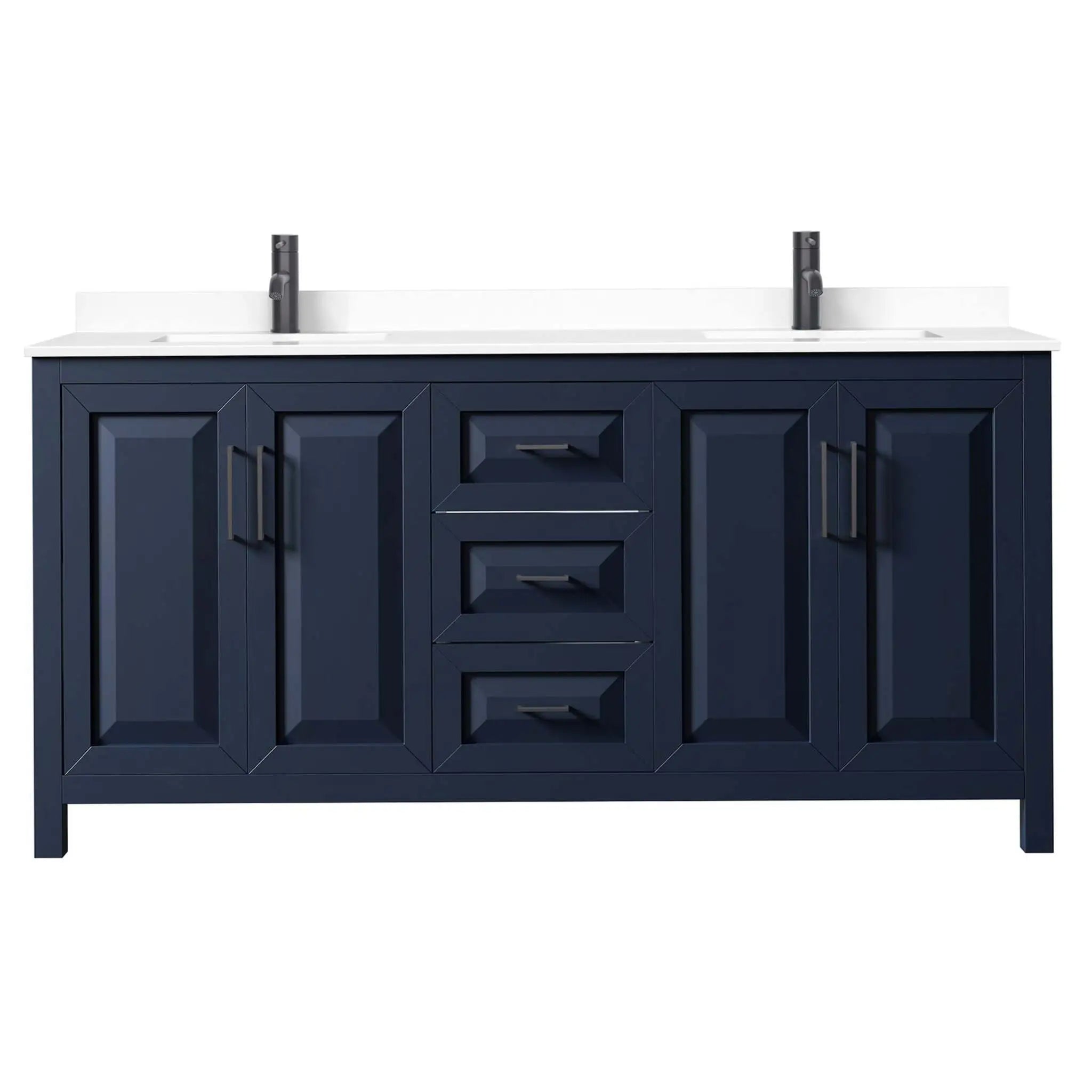72" Daria Double Bathroom Vanity in Dark Blue with Matte Black Trim by Wyndham