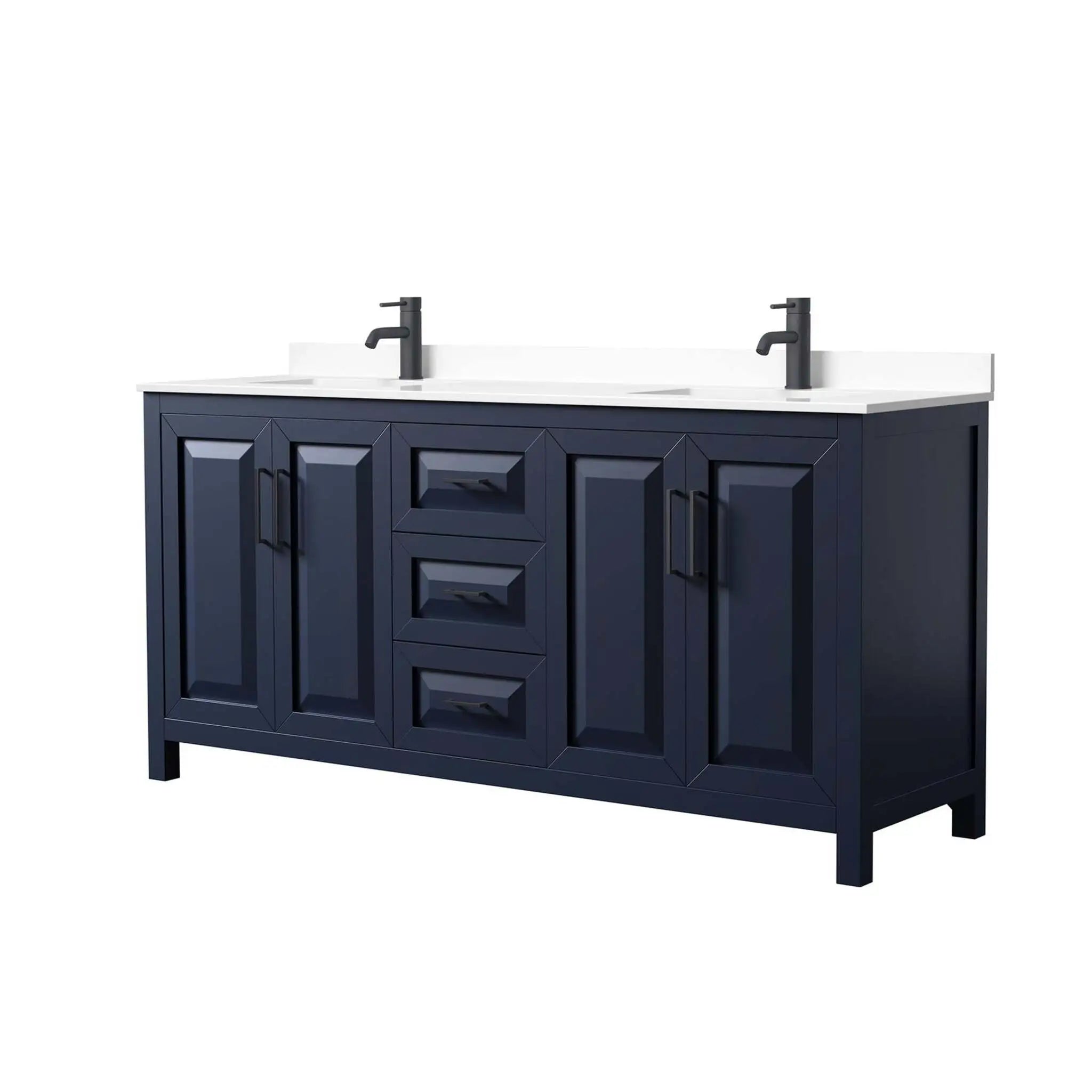 72" Daria Double Bathroom Vanity in Dark Blue with Matte Black Trim by Wyndham