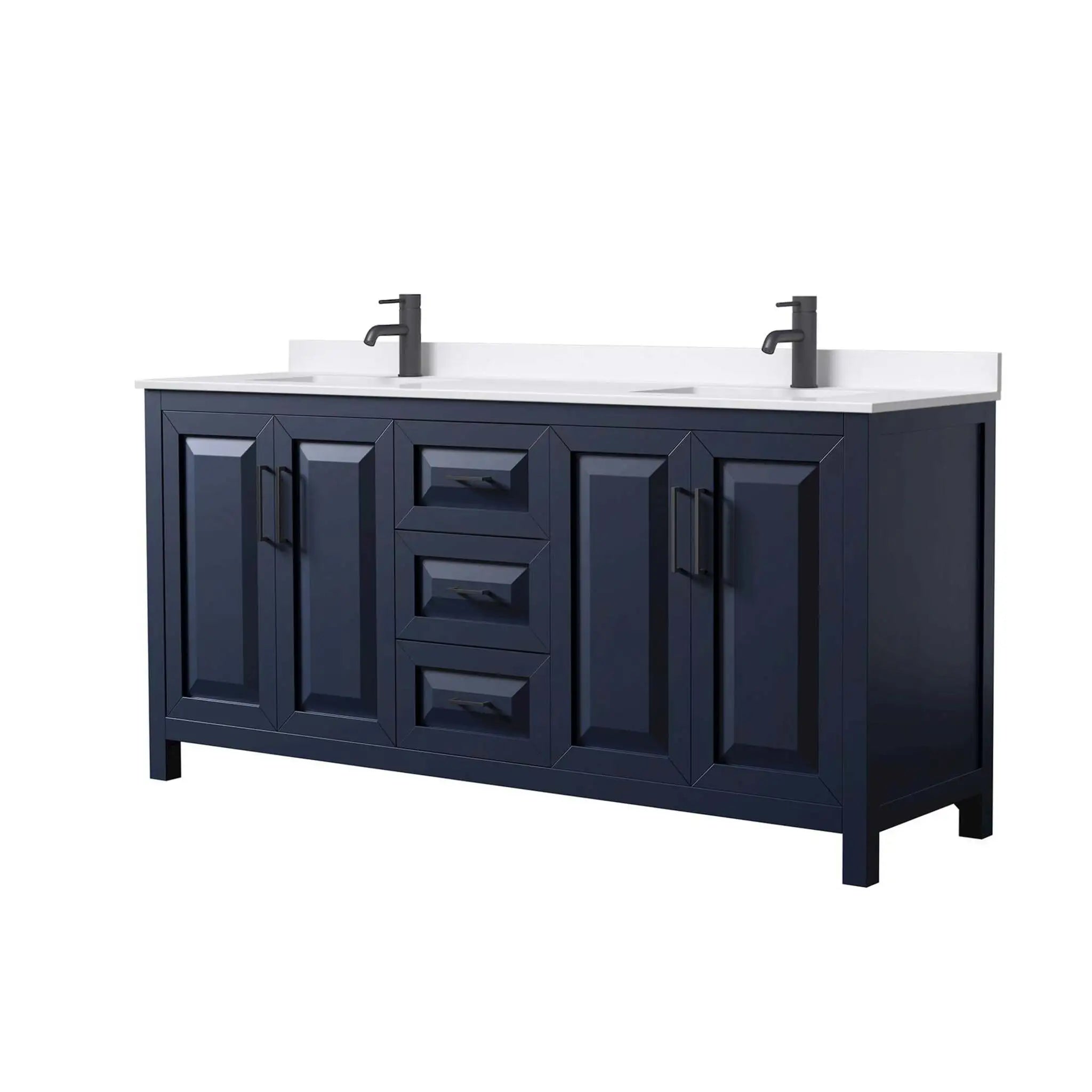 72" Daria Double Bathroom Vanity in Dark Blue with Matte Black Trim by Wyndham