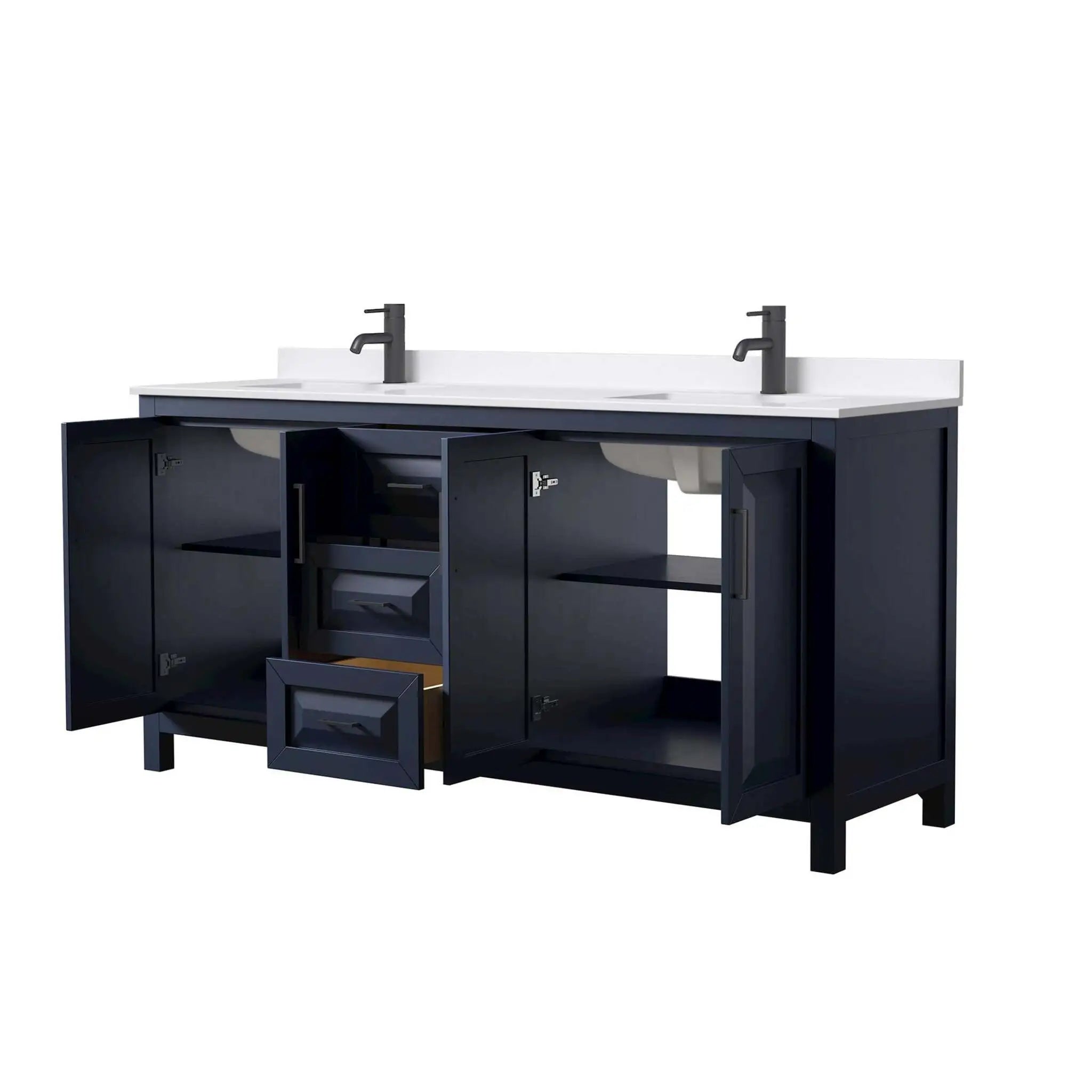 72" Daria Double Bathroom Vanity in Dark Blue with Matte Black Trim by Wyndham