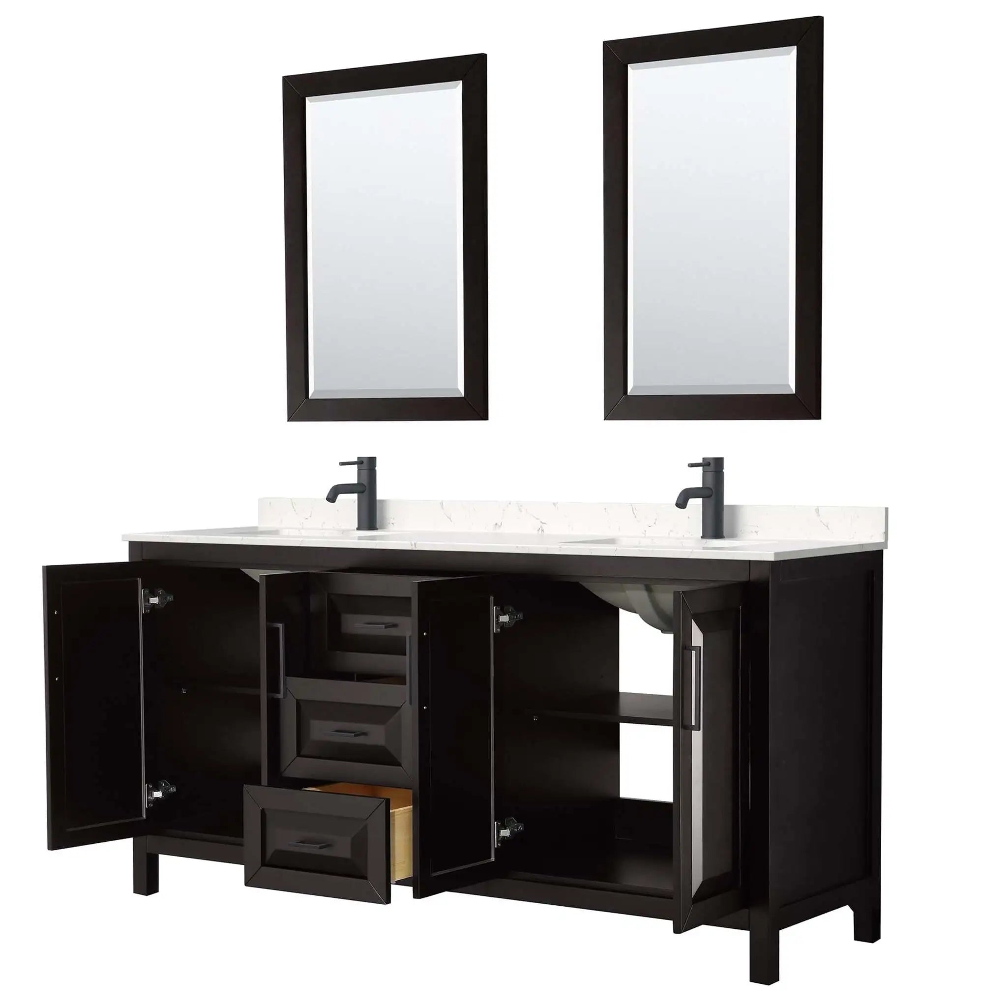 72" Daria Double Bathroom Vanity in Dark Espresso with Matte Black Trim & 24" Mirror by Wyndham