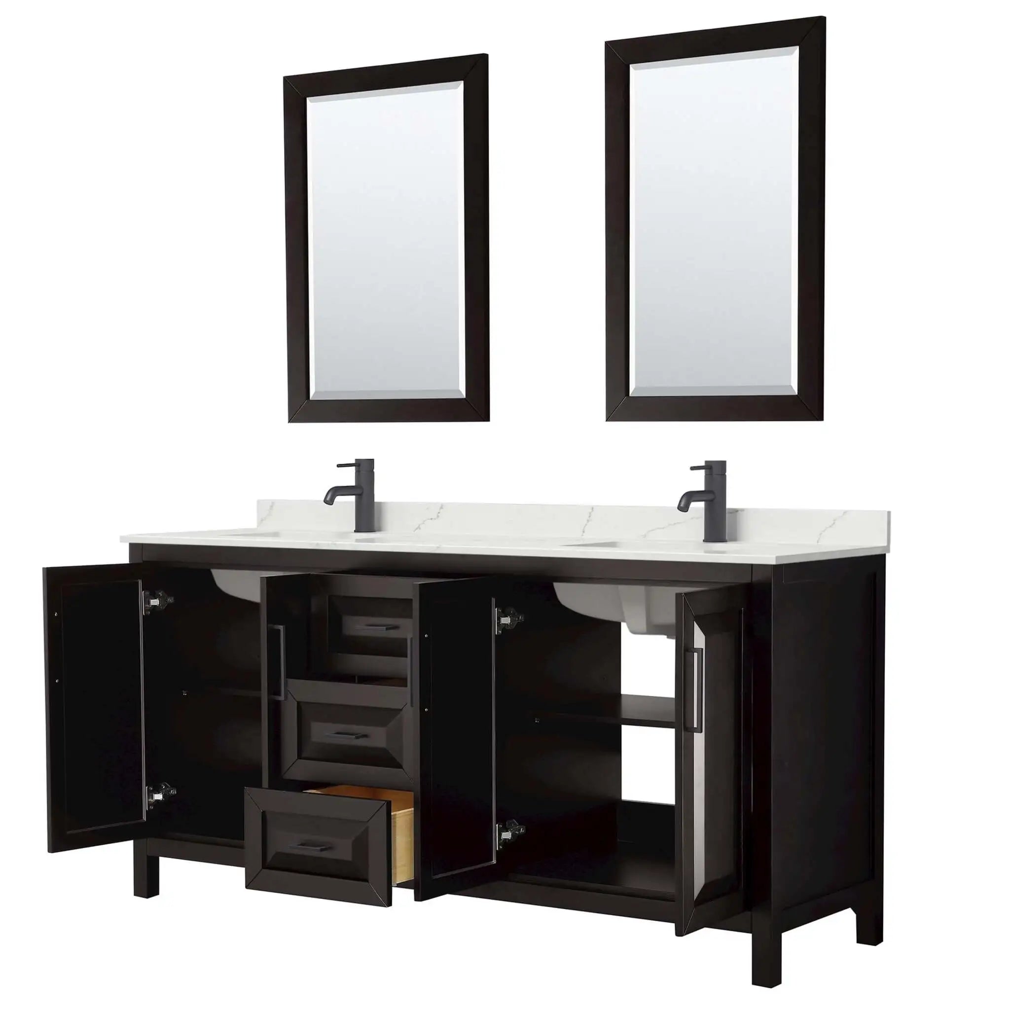 72" Daria Double Bathroom Vanity in Dark Espresso with Matte Black Trim & 24" Mirror by Wyndham