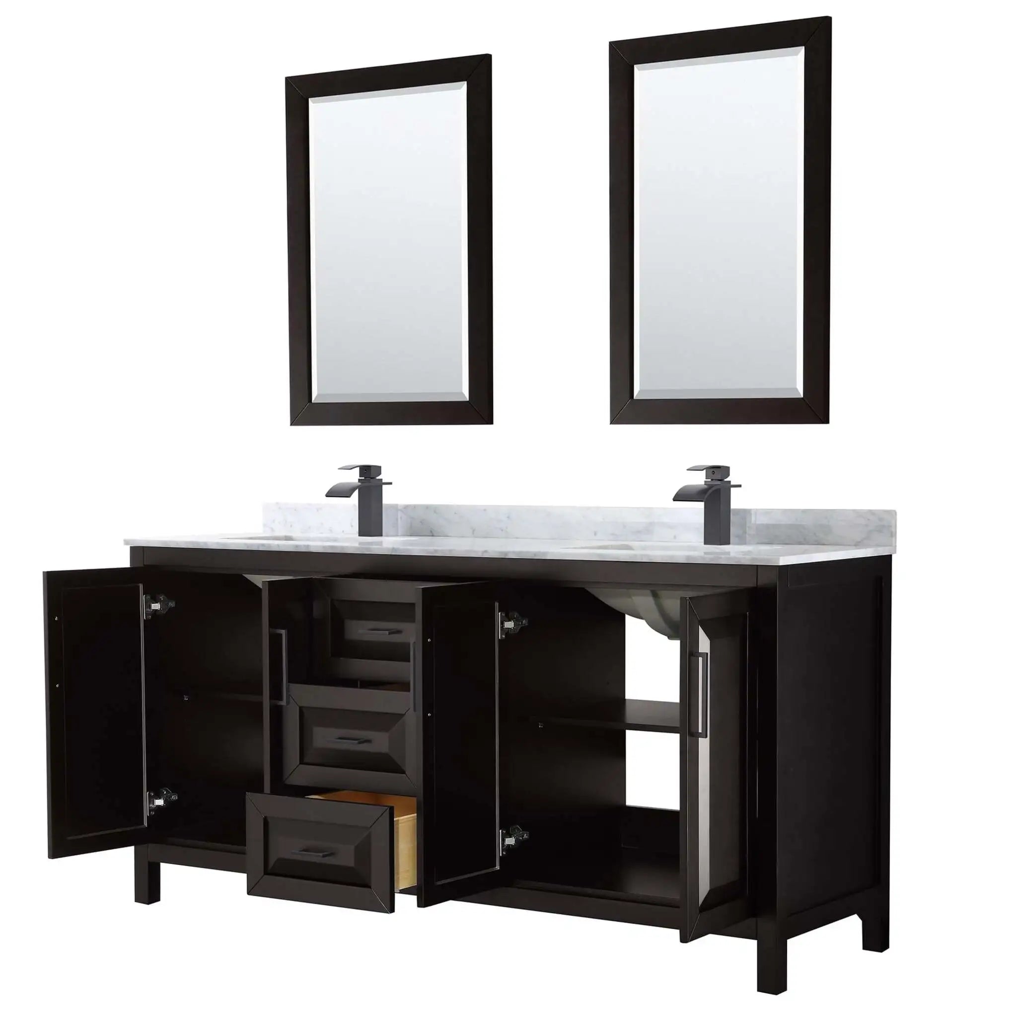 72" Daria Double Bathroom Vanity in Dark Espresso with Matte Black Trim & 24" Mirror by Wyndham