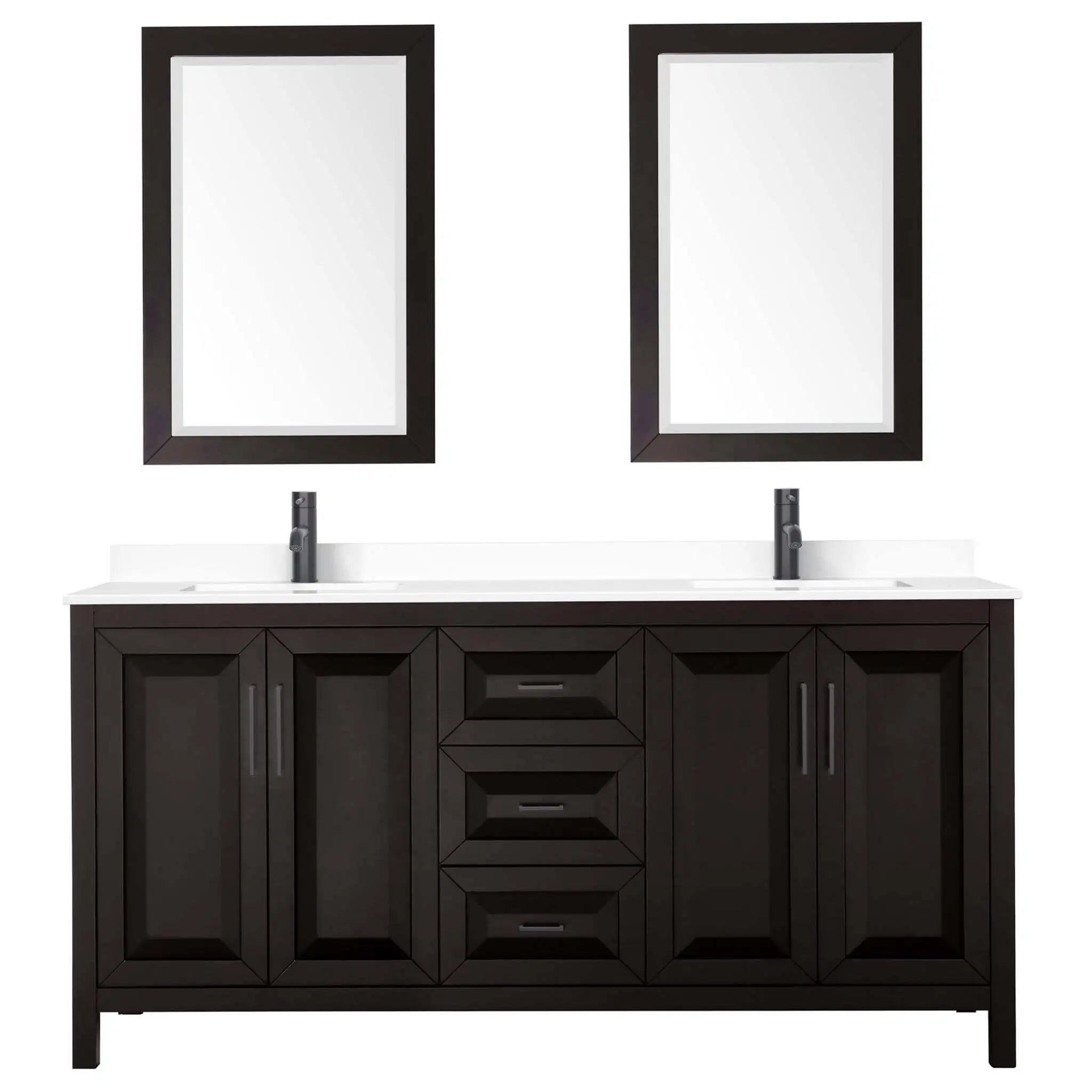 72" Daria Double Bathroom Vanity in Dark Espresso with Matte Black Trim & 24" Mirror by Wyndham