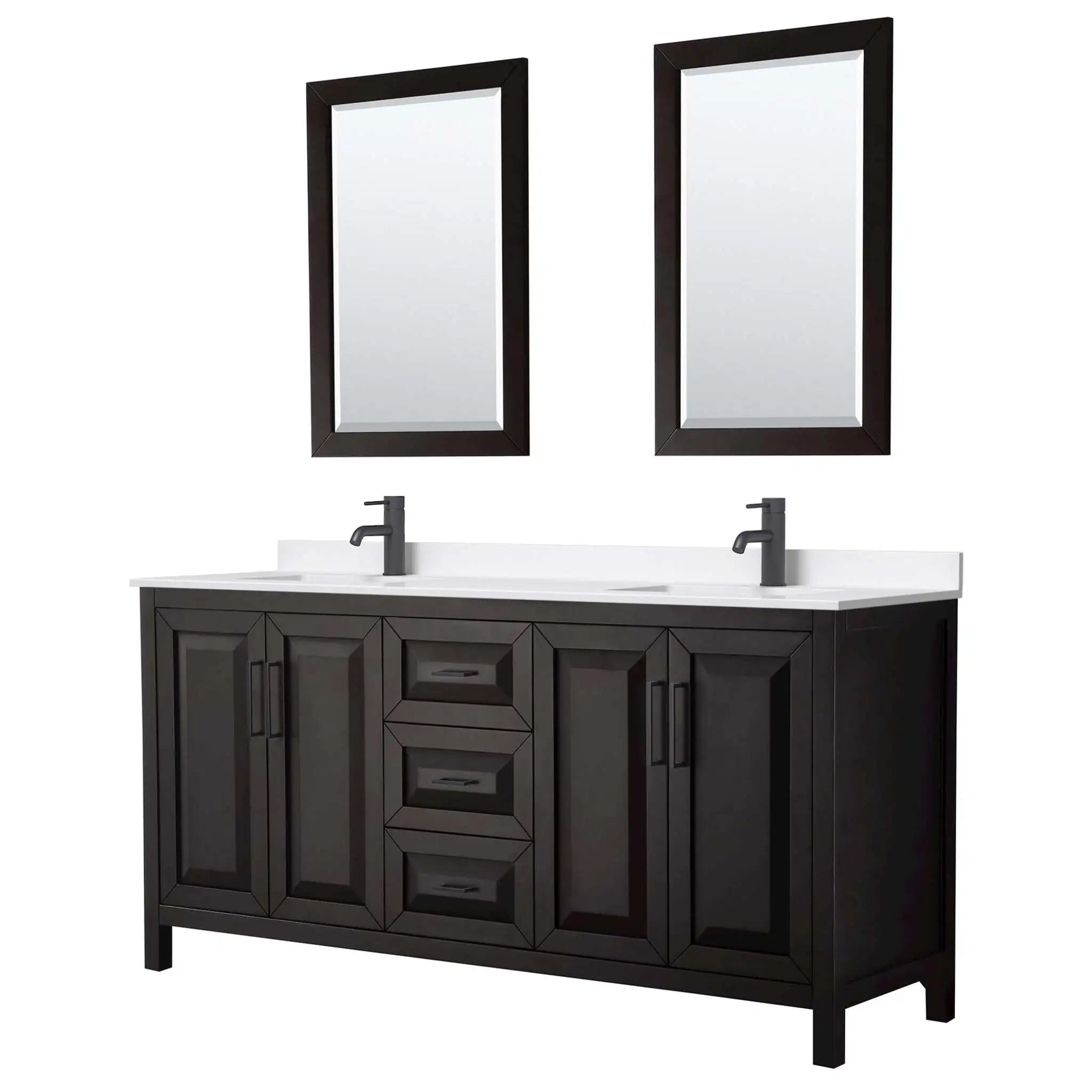 72" Daria Double Bathroom Vanity in Dark Espresso with Matte Black Trim & 24" Mirror by Wyndham