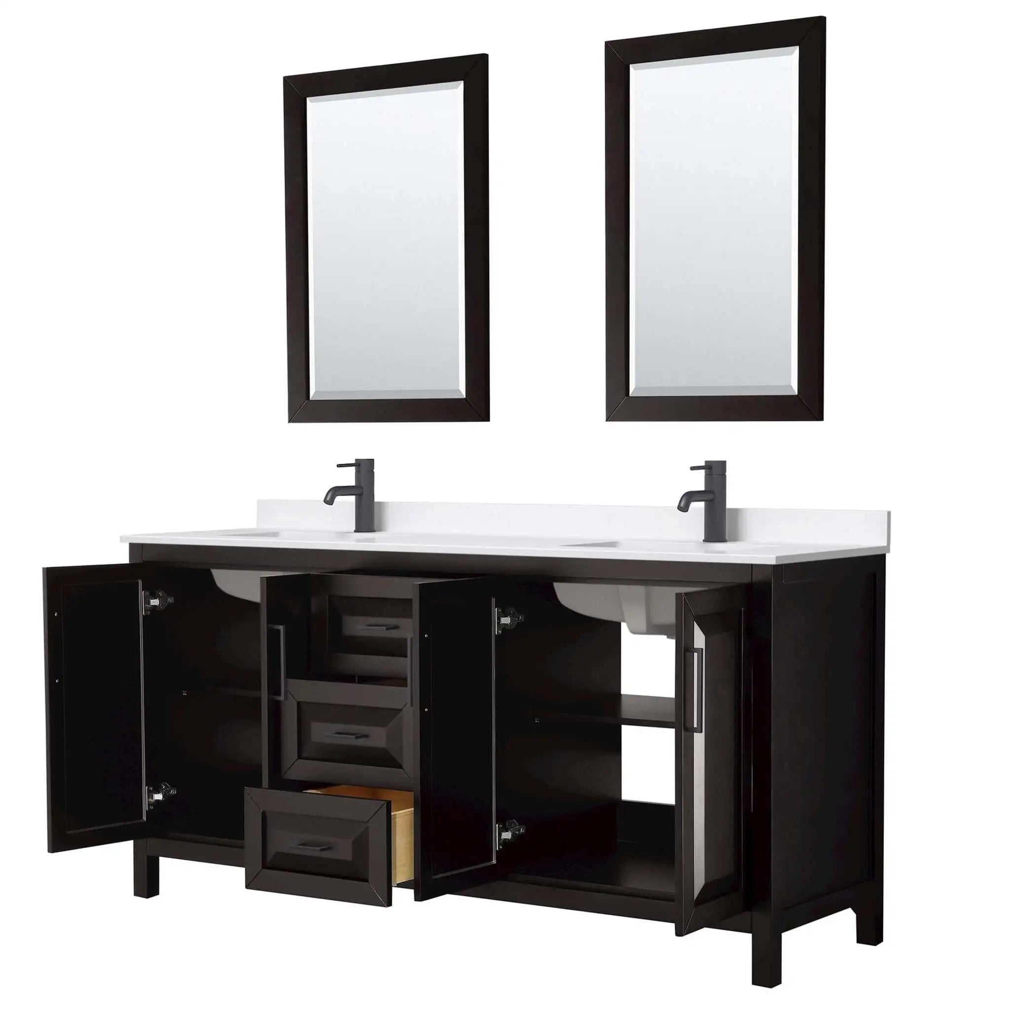 72" Daria Double Bathroom Vanity in Dark Espresso with Matte Black Trim & 24" Mirror by Wyndham