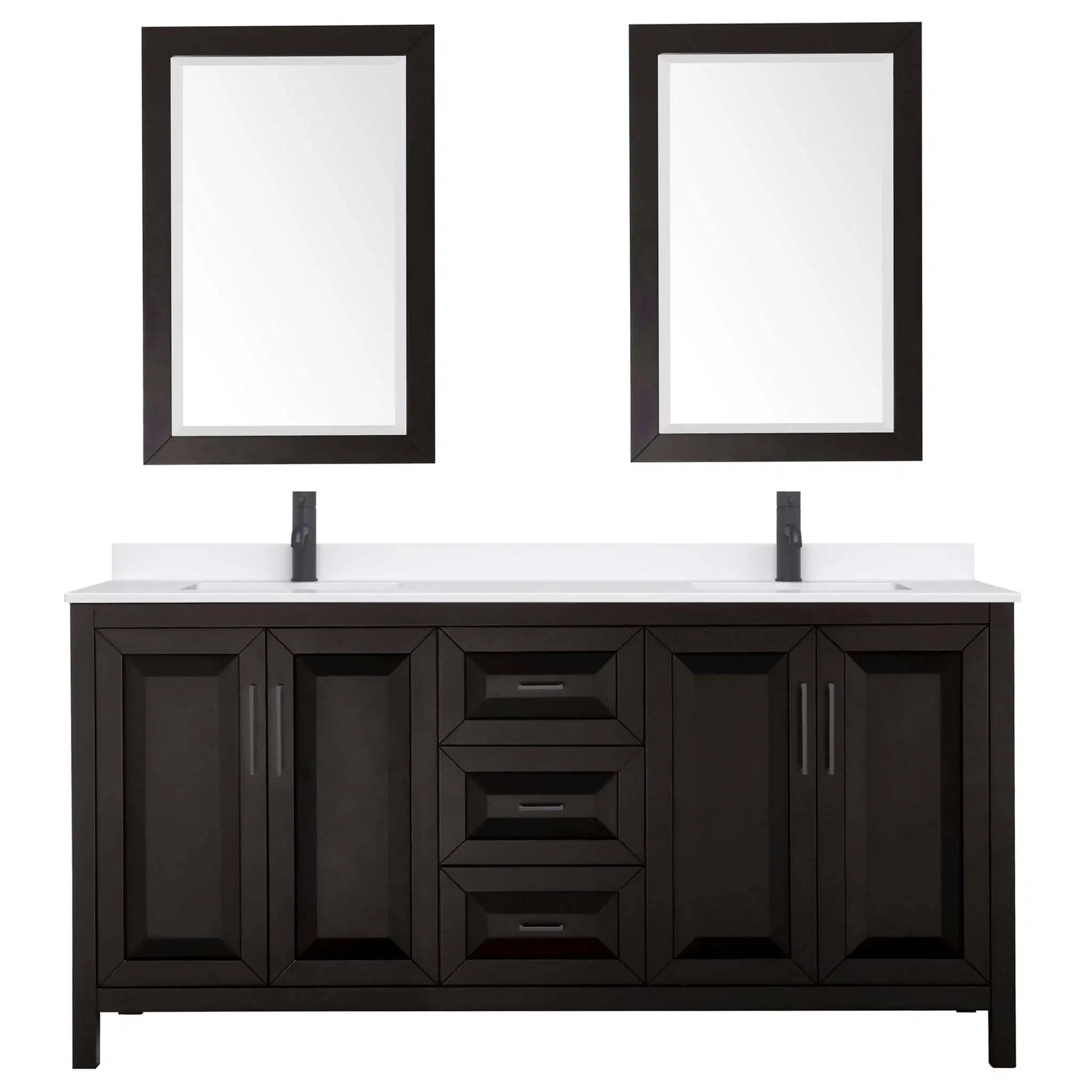 72" Daria Double Bathroom Vanity in Dark Espresso with Matte Black Trim & 24" Mirror by Wyndham