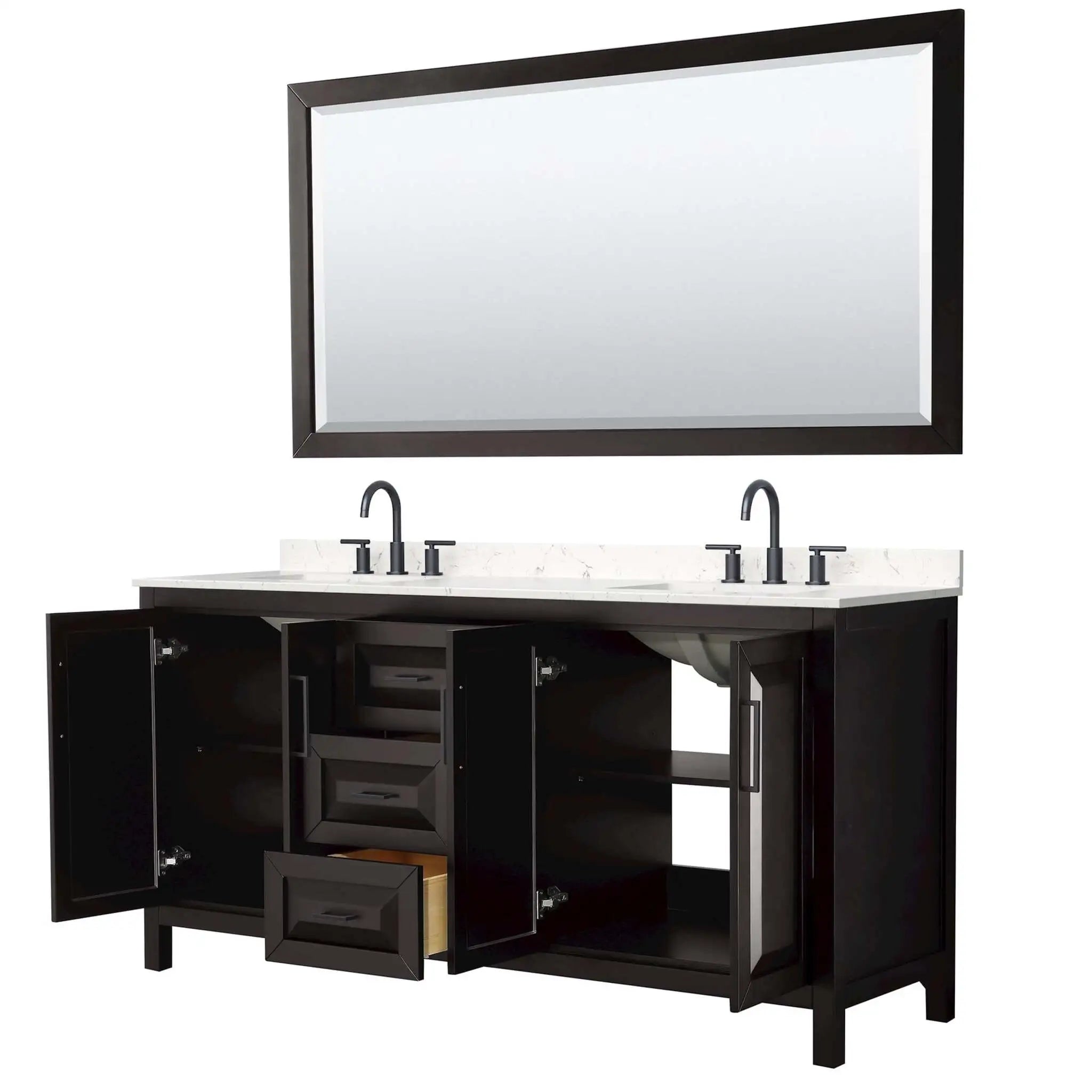 72" Daria Double Bathroom Vanity in Dark Espresso with Matte Black Trim & 70" Mirror by Wyndham