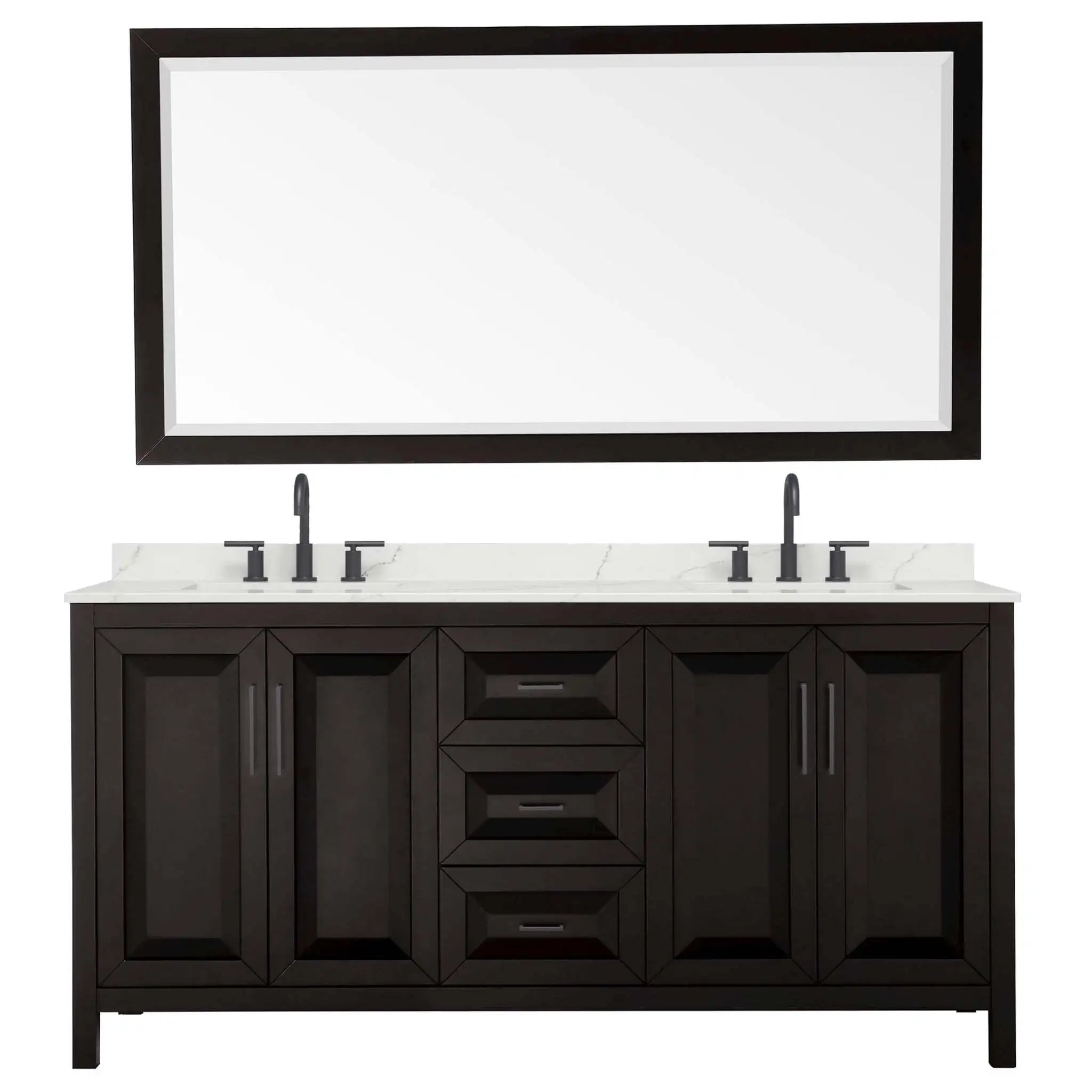 72" Daria Double Bathroom Vanity in Dark Espresso with Matte Black Trim & 70" Mirror by Wyndham