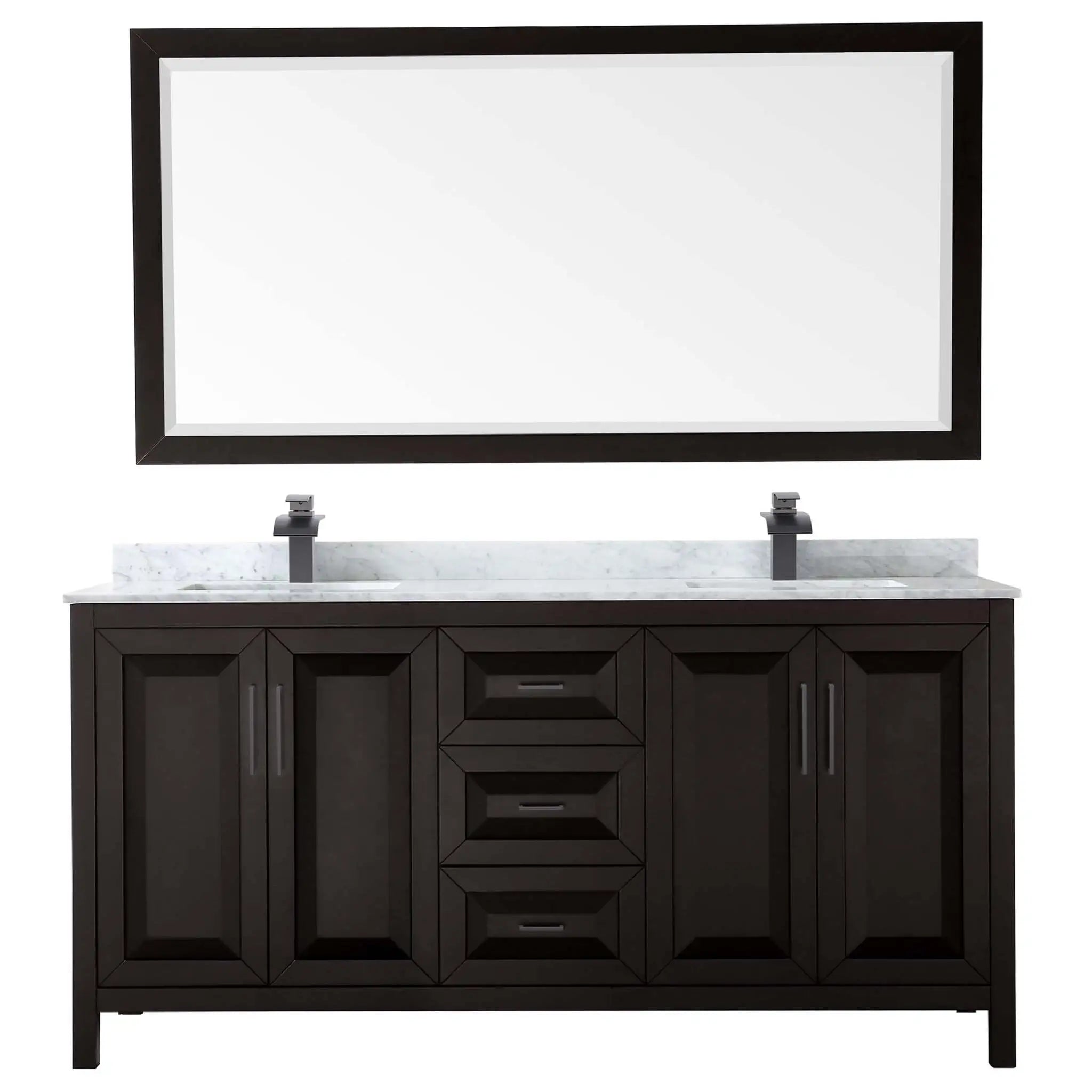 72" Daria Double Bathroom Vanity in Dark Espresso with Matte Black Trim & 70" Mirror by Wyndham