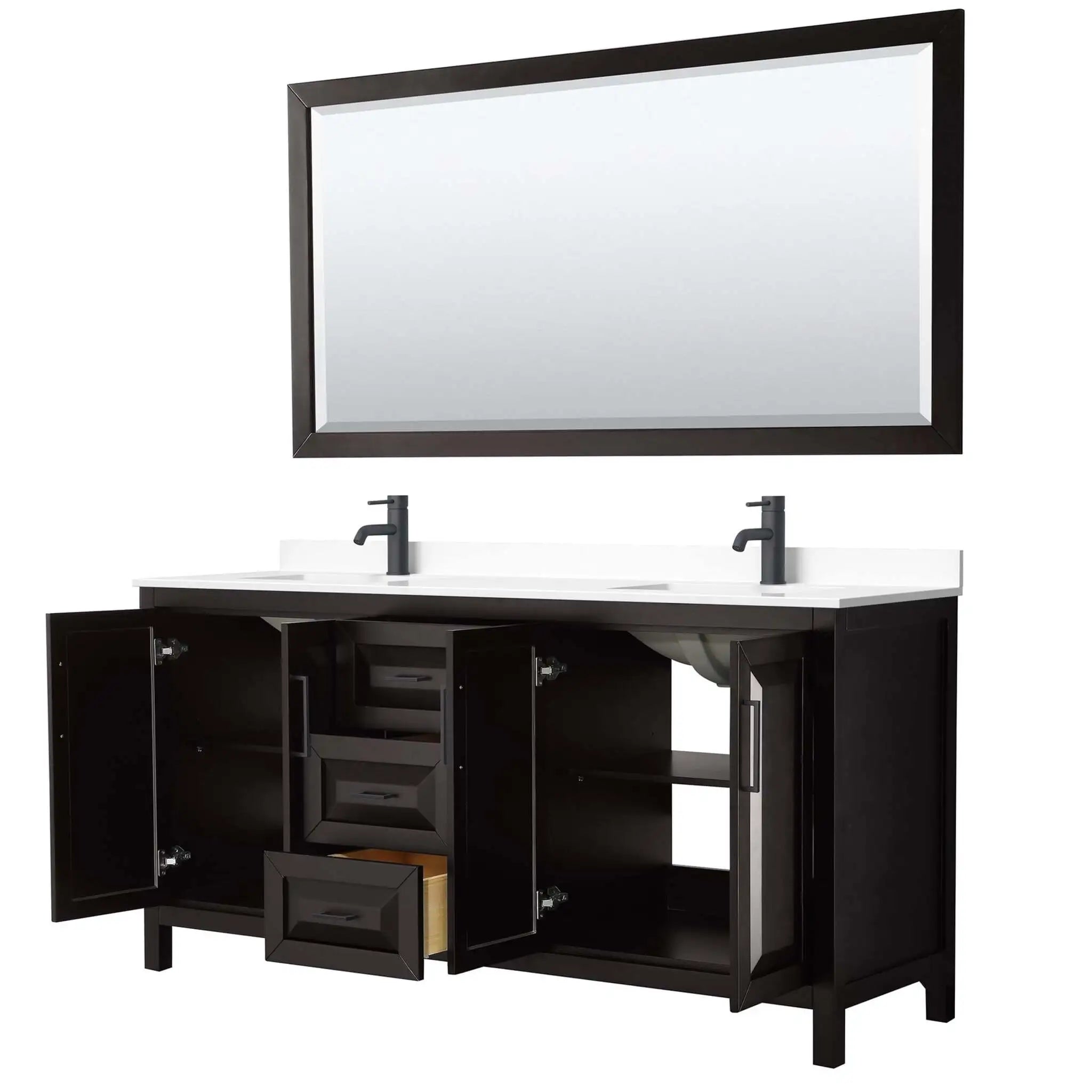72" Daria Double Bathroom Vanity in Dark Espresso with Matte Black Trim & 70" Mirror by Wyndham