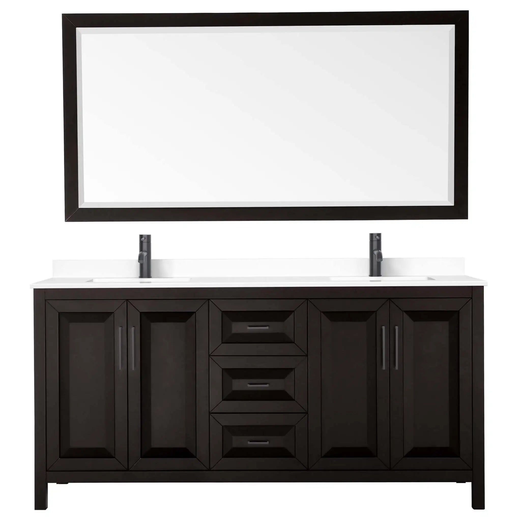 72" Daria Double Bathroom Vanity in Dark Espresso with Matte Black Trim & 70" Mirror by Wyndham