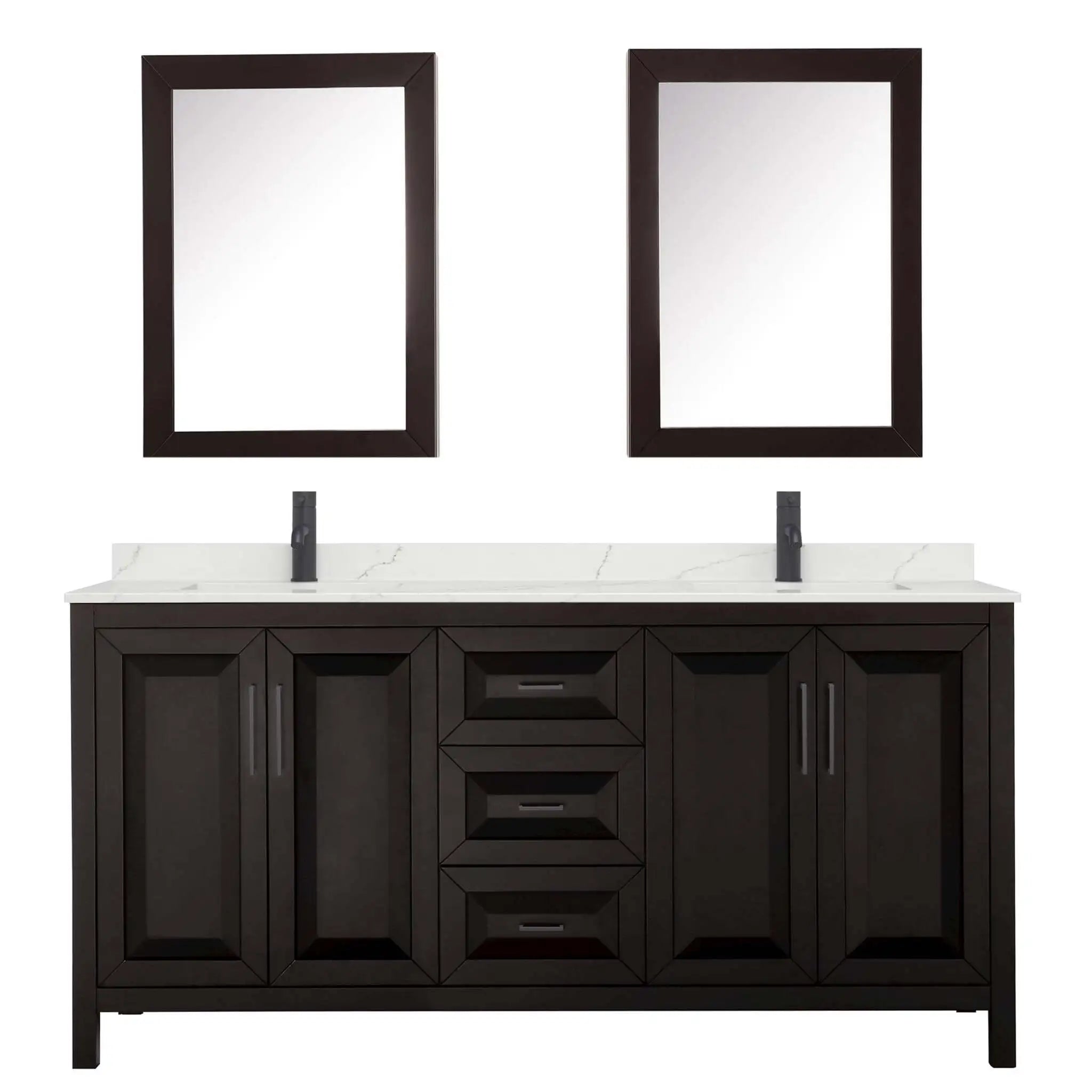 72" Daria Double Bathroom Vanity in Dark Espresso with Matte Black Trim & Medicine Cabinet by Wyndham