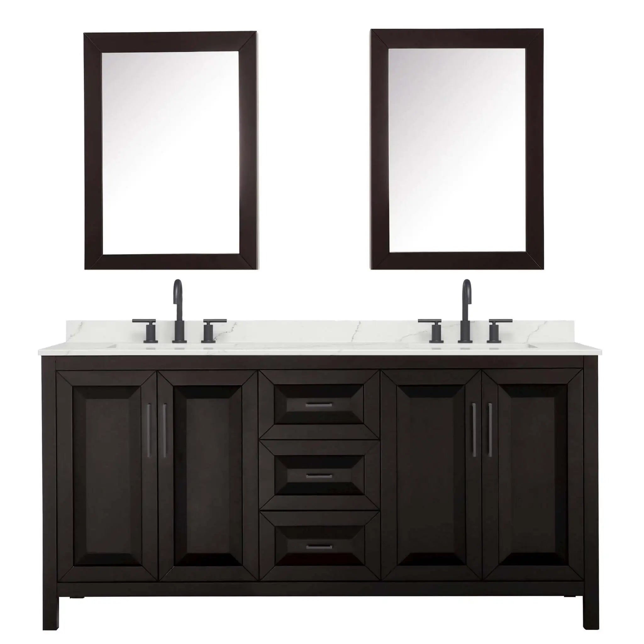 72" Daria Double Bathroom Vanity in Dark Espresso with Matte Black Trim & Medicine Cabinet by Wyndham