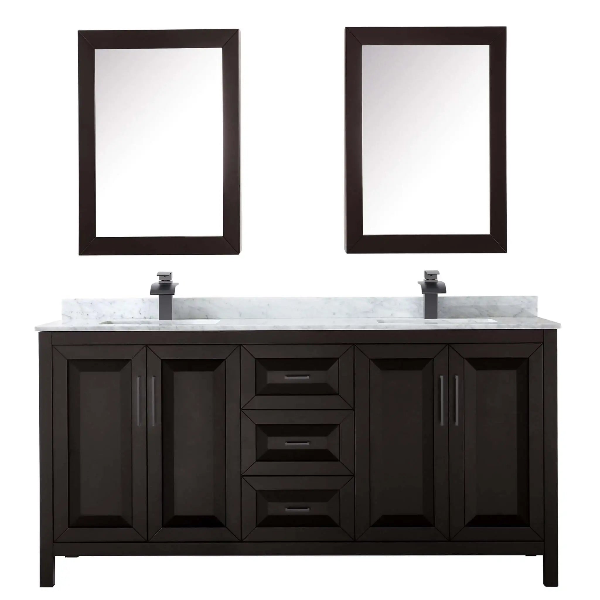 72" Daria Double Bathroom Vanity in Dark Espresso with Matte Black Trim & Medicine Cabinet by Wyndham