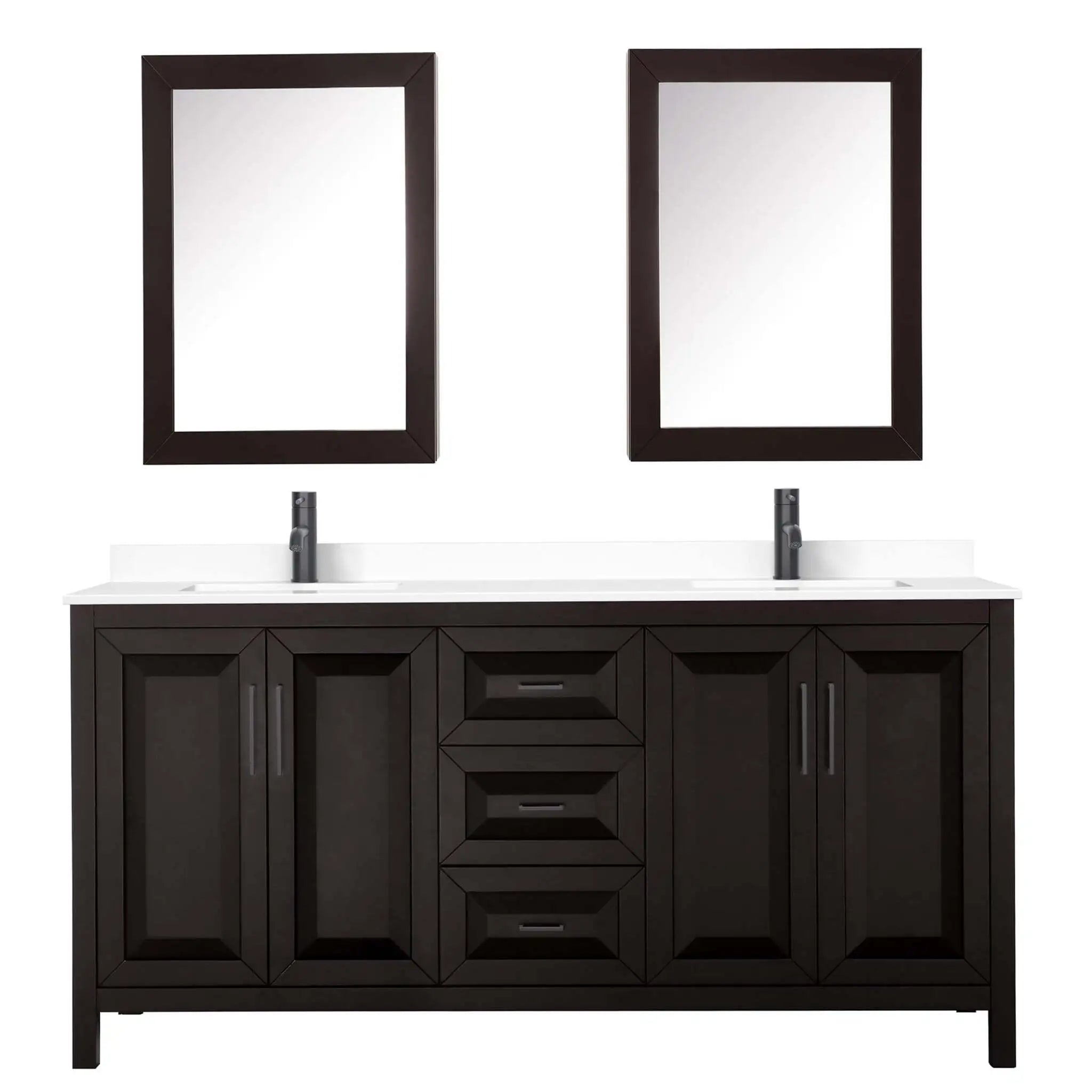72" Daria Double Bathroom Vanity in Dark Espresso with Matte Black Trim & Medicine Cabinet by Wyndham