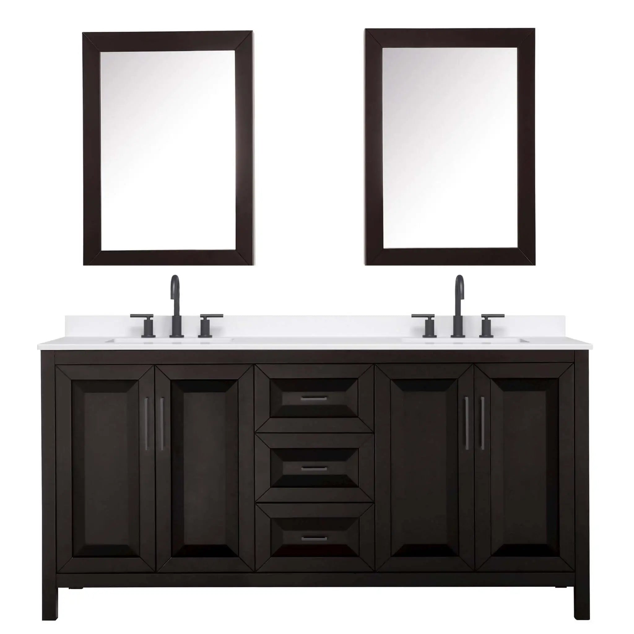 72" Daria Double Bathroom Vanity in Dark Espresso with Matte Black Trim & Medicine Cabinet by Wyndham