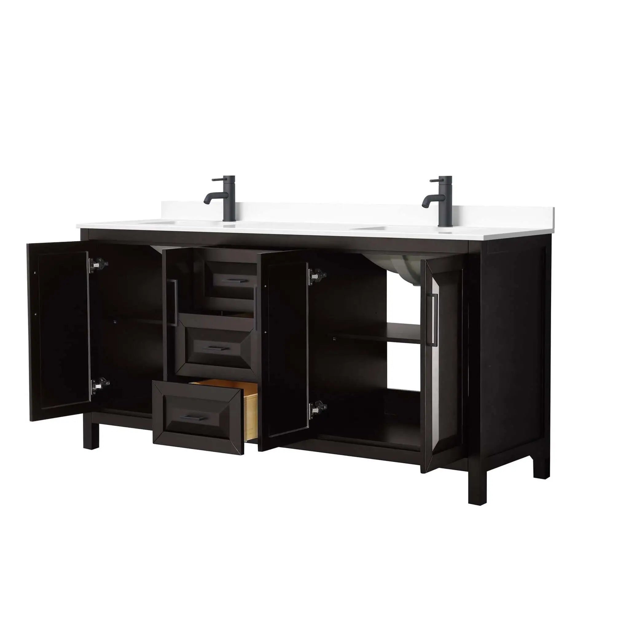 72" Daria Double Bathroom Vanity in Dark Espresso with Matte Black Trim by Wyndham
