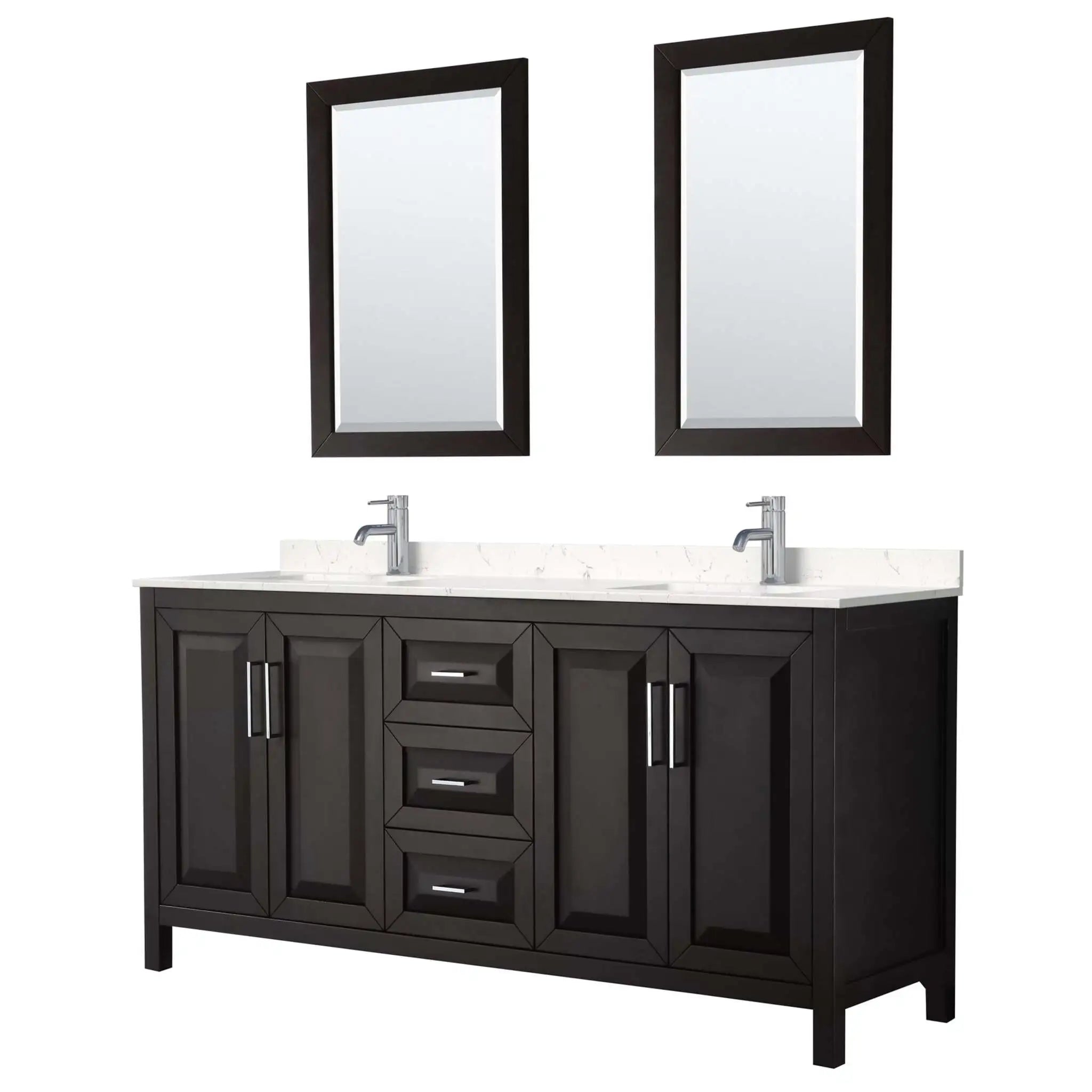 72" Daria Double Bathroom Vanity in Dark Espresso with Polished Chrome Trim & 24" Mirror by Wyndham