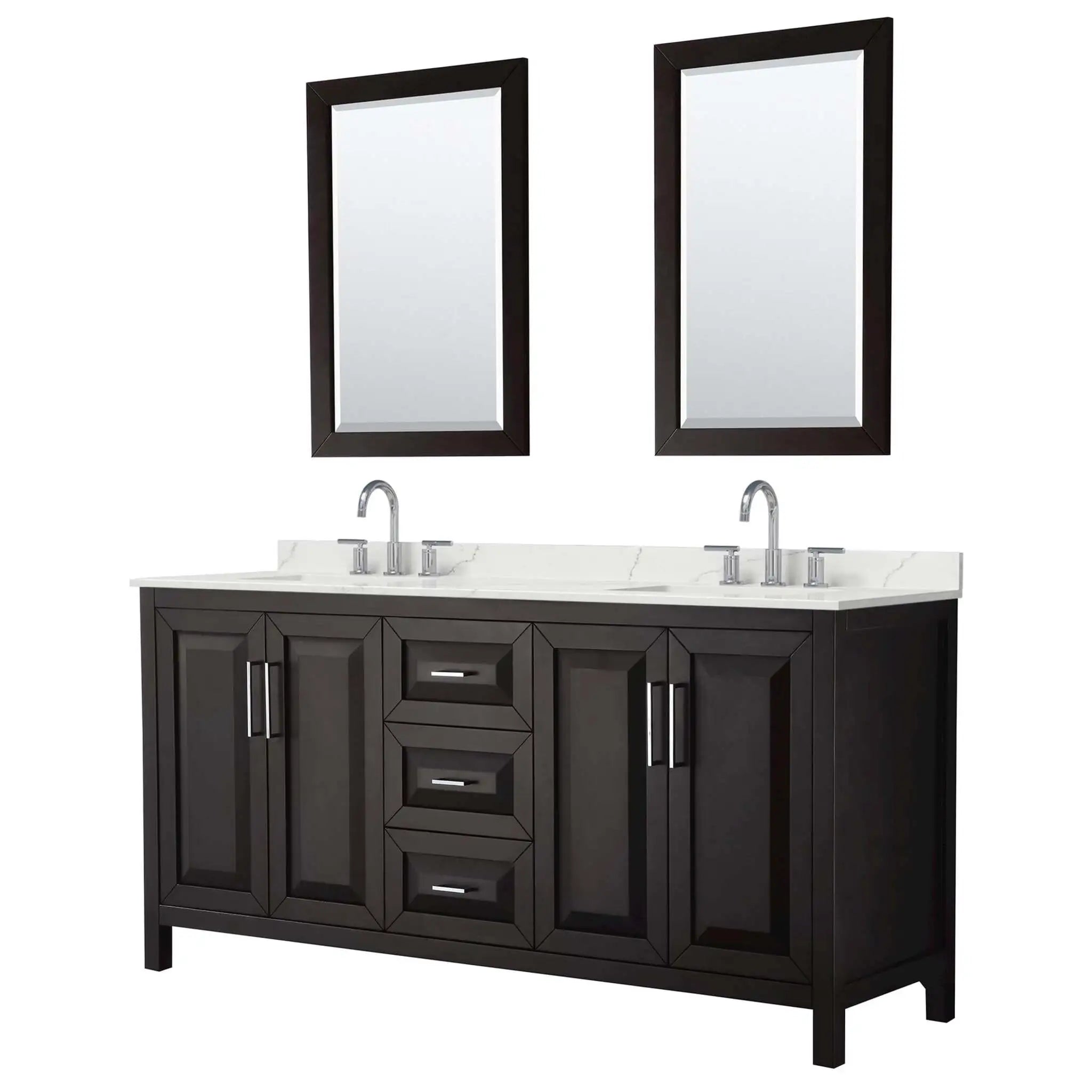 72" Daria Double Bathroom Vanity in Dark Espresso with Polished Chrome Trim & 24" Mirror by Wyndham