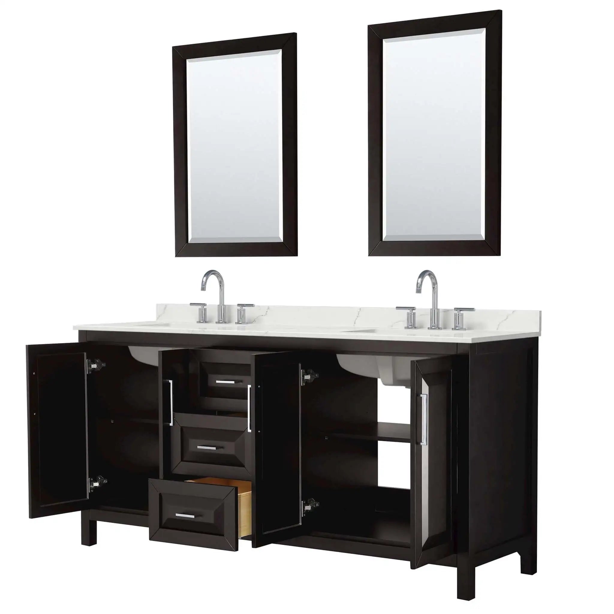 72" Daria Double Bathroom Vanity in Dark Espresso with Polished Chrome Trim & 24" Mirror by Wyndham