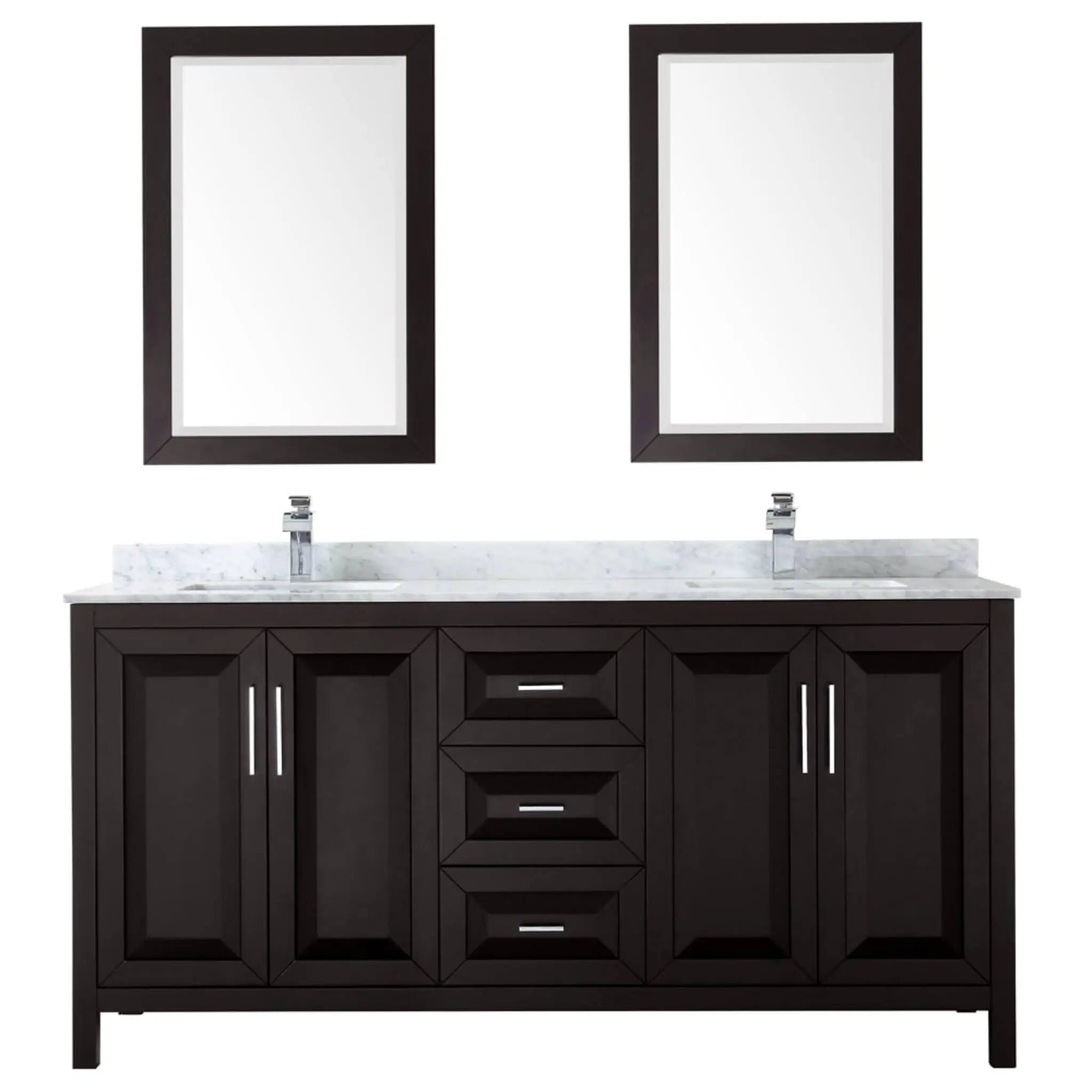72" Daria Double Bathroom Vanity in Dark Espresso with Polished Chrome Trim & 24" Mirror by Wyndham