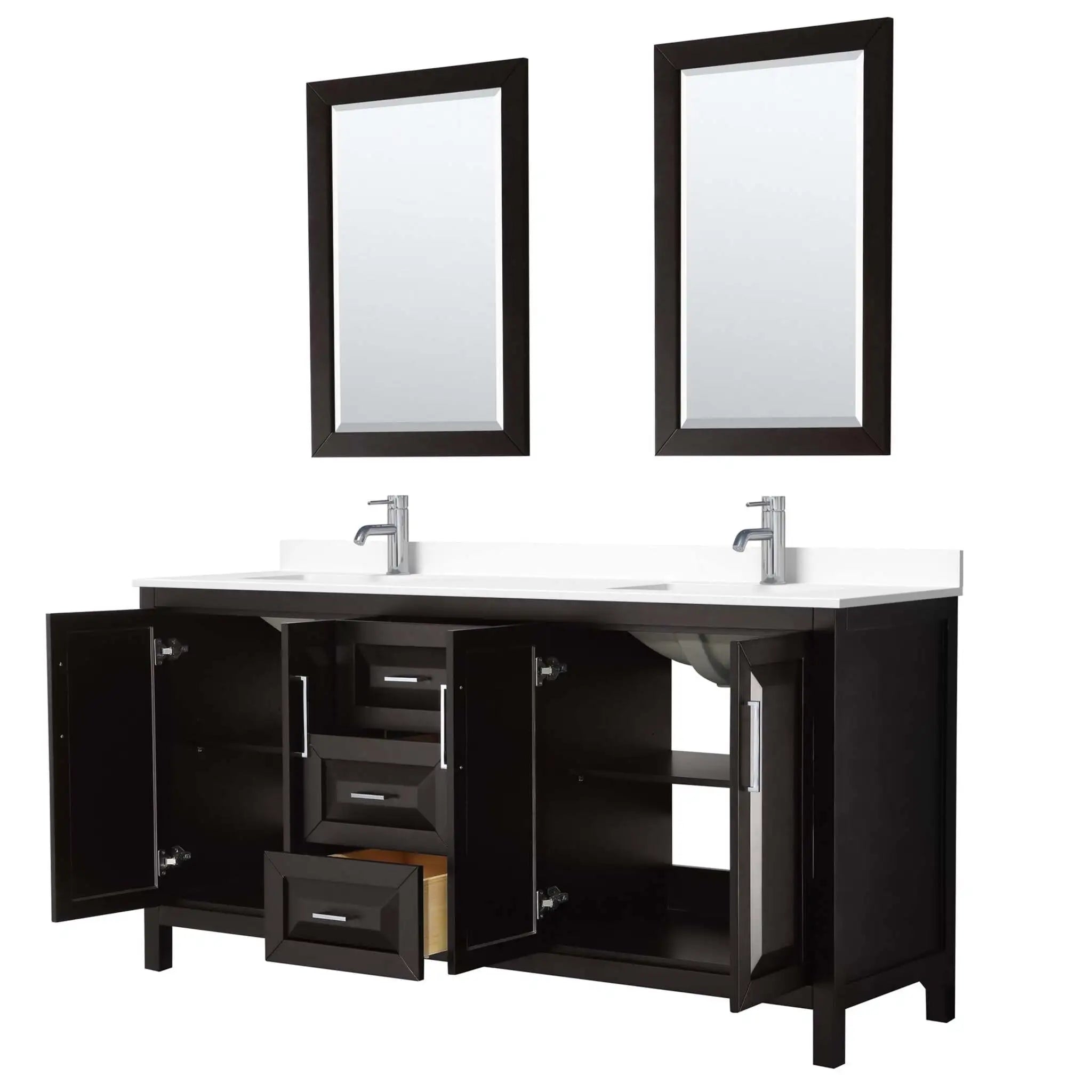 72" Daria Double Bathroom Vanity in Dark Espresso with Polished Chrome Trim & 24" Mirror by Wyndham