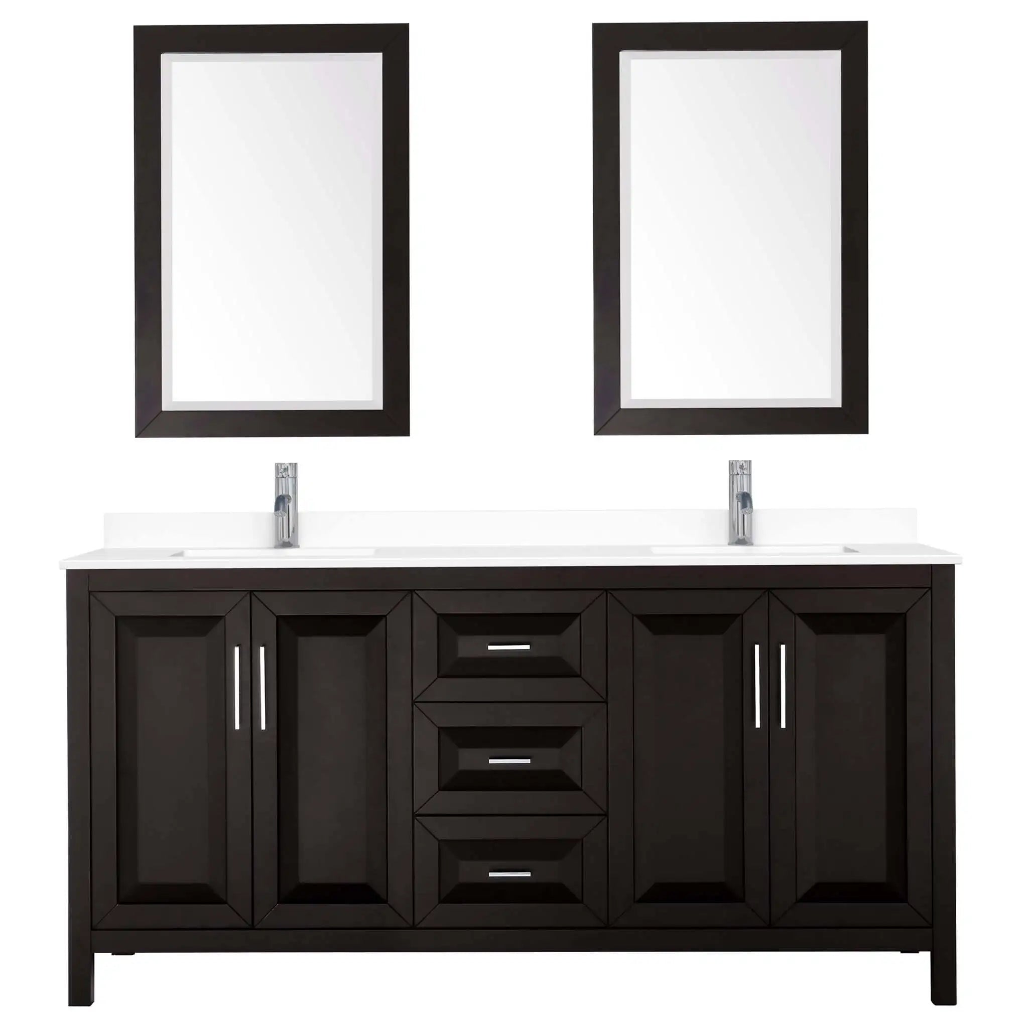 72" Daria Double Bathroom Vanity in Dark Espresso with Polished Chrome Trim & 24" Mirror by Wyndham