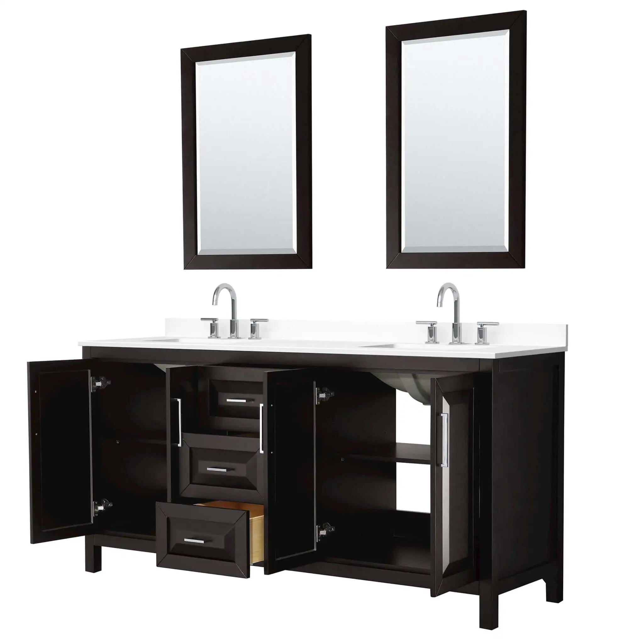 72" Daria Double Bathroom Vanity in Dark Espresso with Polished Chrome Trim & 24" Mirror by Wyndham