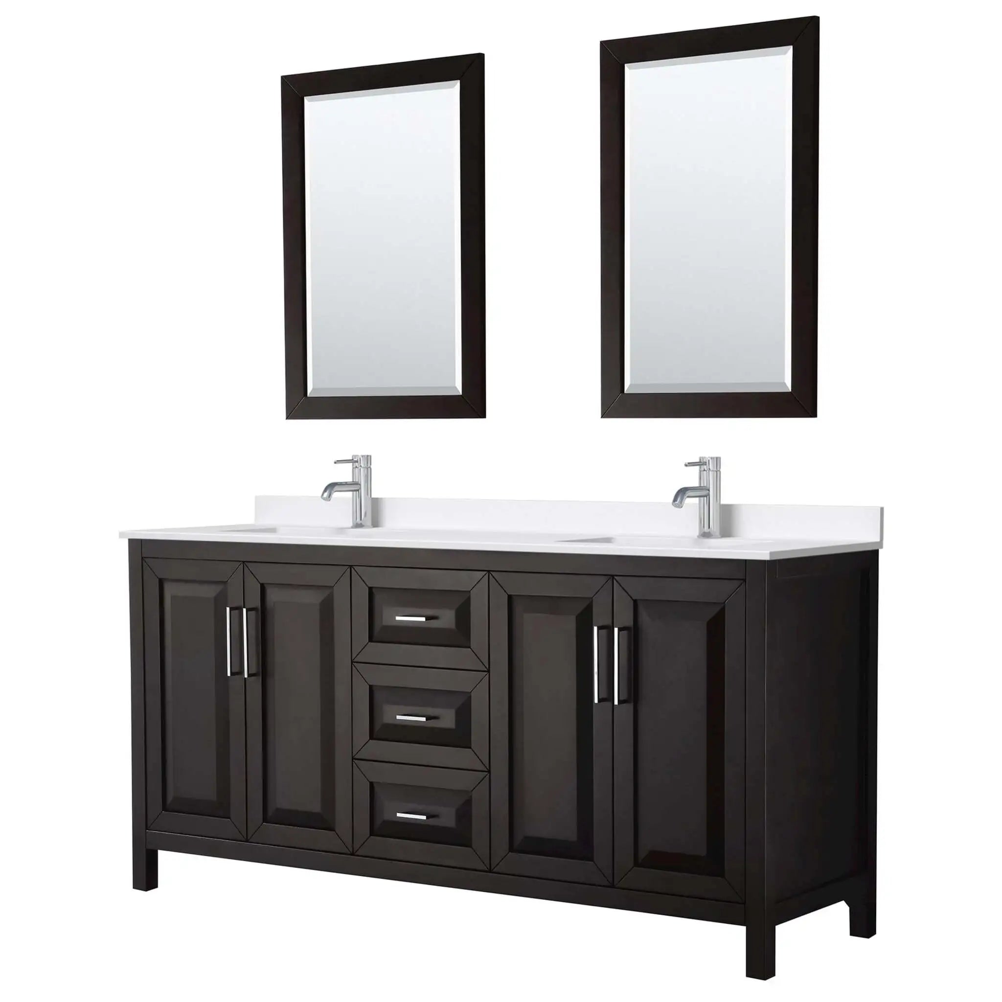 72" Daria Double Bathroom Vanity in Dark Espresso with Polished Chrome Trim & 24" Mirror by Wyndham