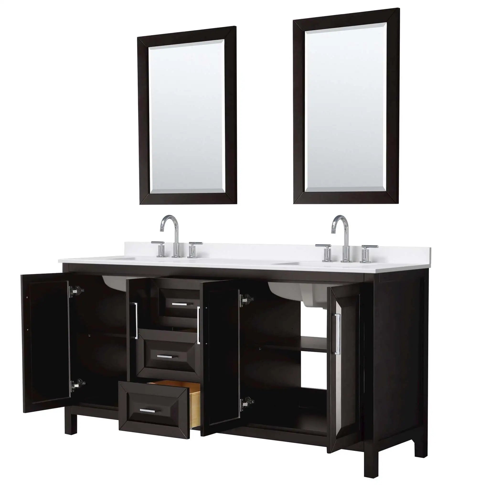 72" Daria Double Bathroom Vanity in Dark Espresso with Polished Chrome Trim & 24" Mirror by Wyndham