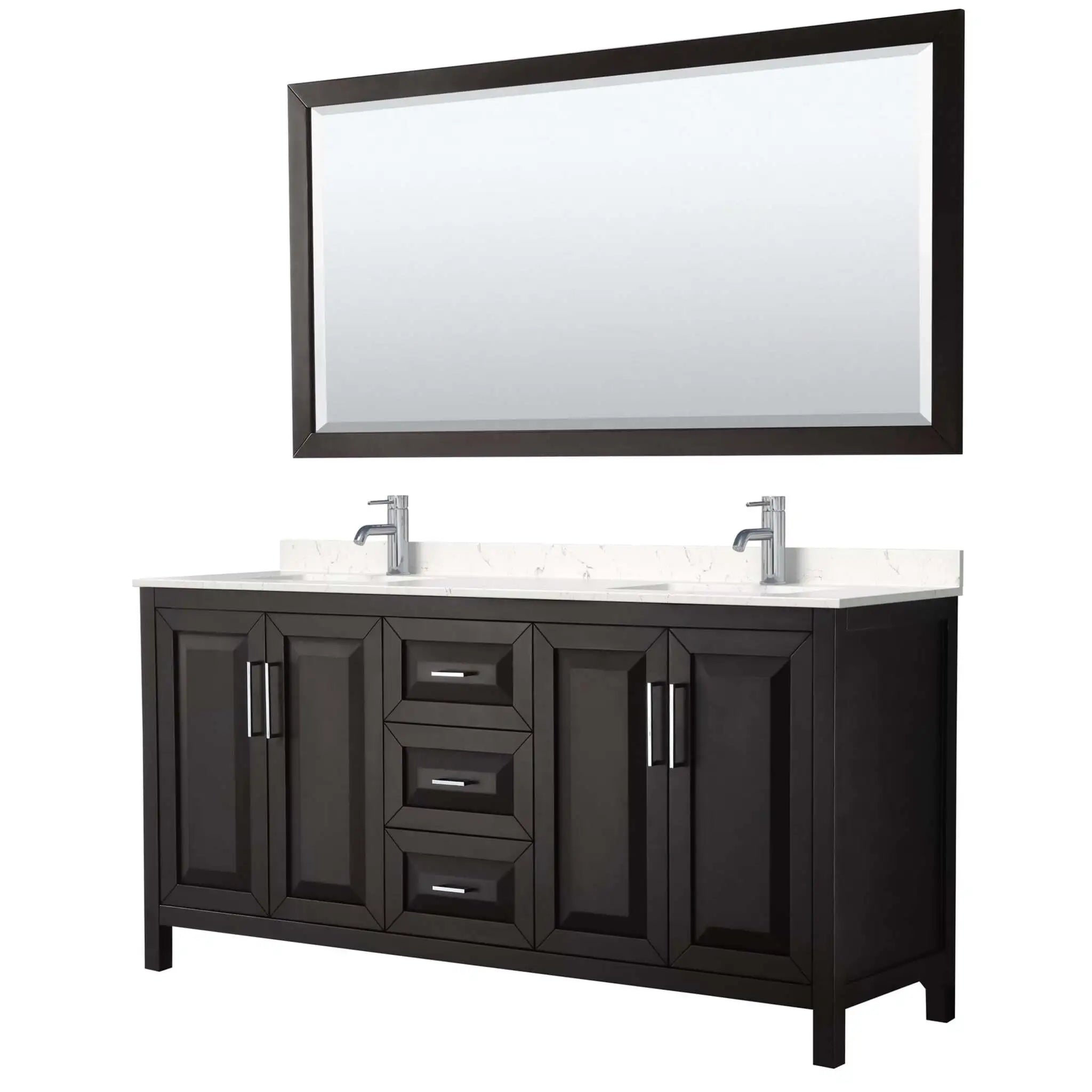 72" Daria Double Bathroom Vanity in Dark Espresso with Polished Chrome Trim & 70" Mirror by Wyndham