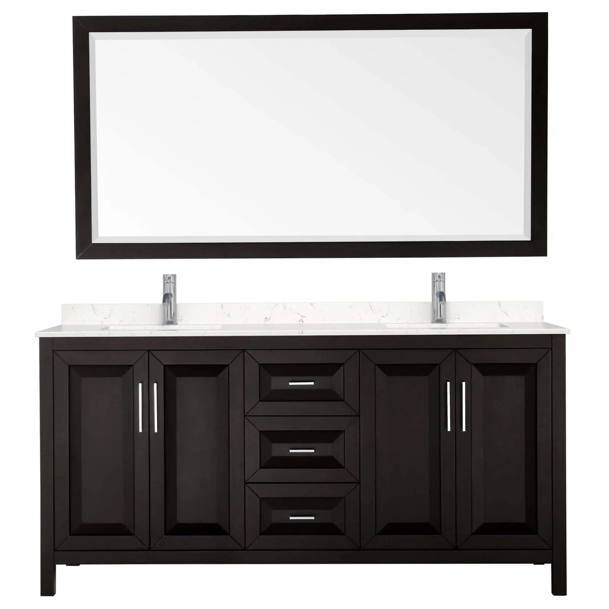 72" Daria Double Bathroom Vanity in Dark Espresso with Polished Chrome Trim & 70" Mirror by Wyndham