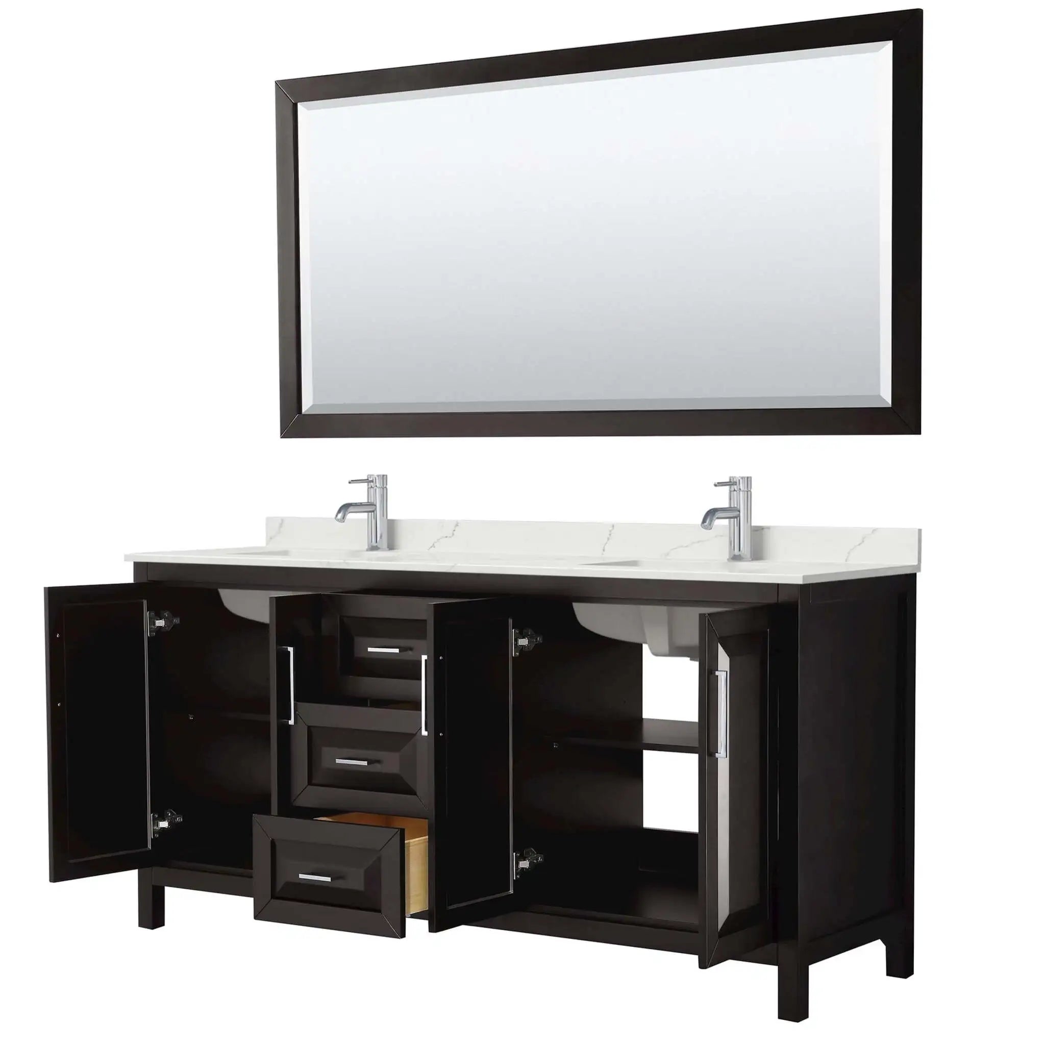 72" Daria Double Bathroom Vanity in Dark Espresso with Polished Chrome Trim & 70" Mirror by Wyndham