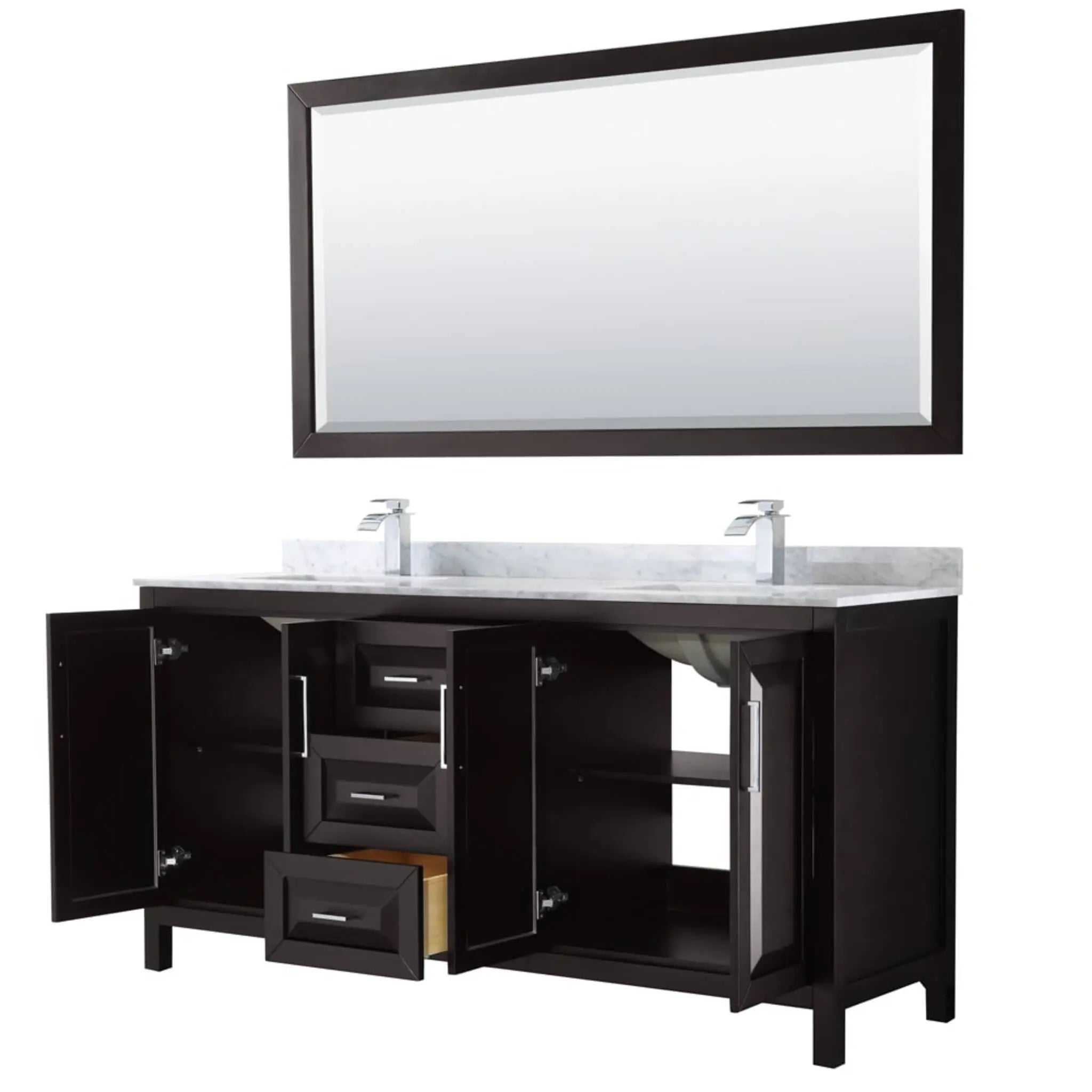 72" Daria Double Bathroom Vanity in Dark Espresso with Polished Chrome Trim & 70" Mirror by Wyndham