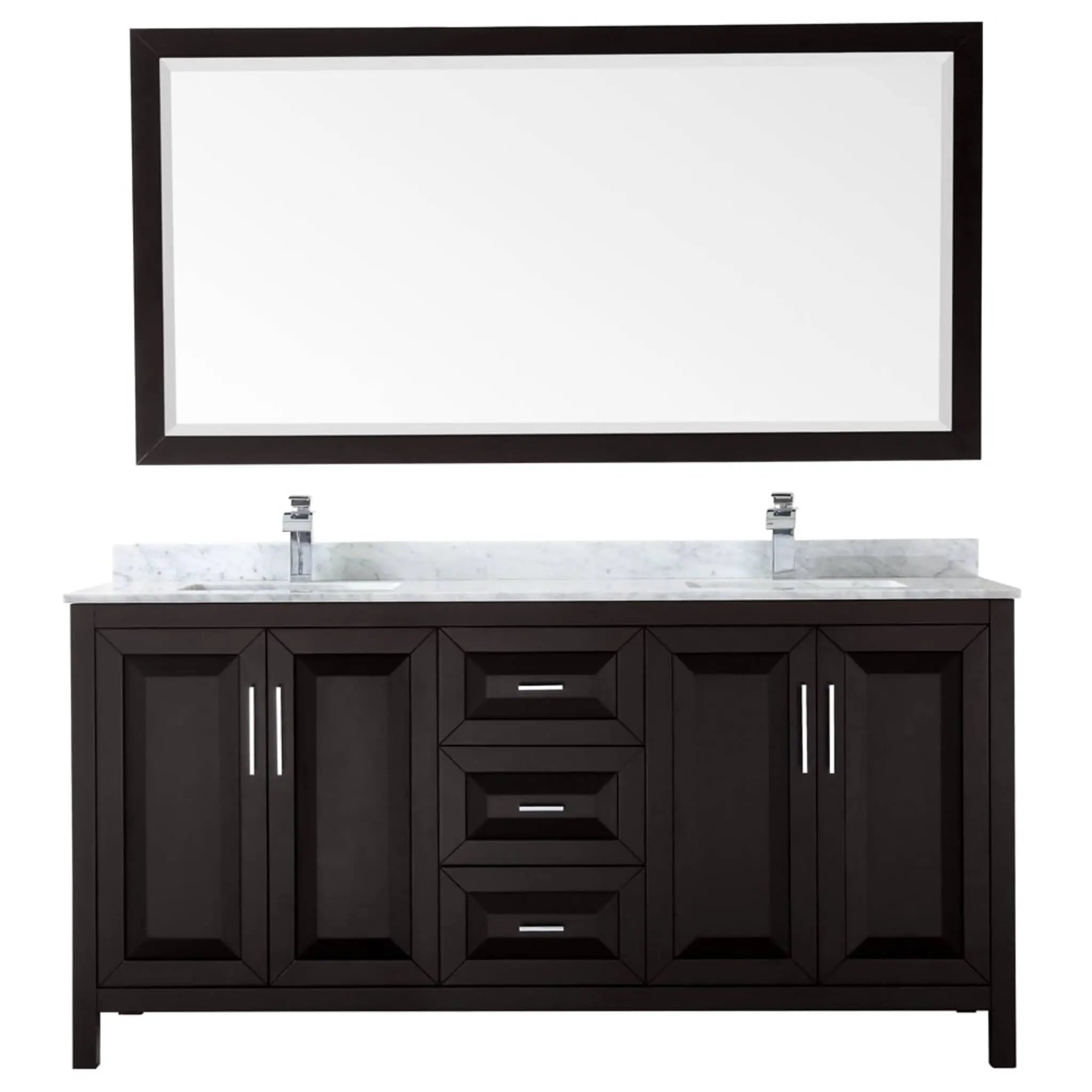 72" Daria Double Bathroom Vanity in Dark Espresso with Polished Chrome Trim & 70" Mirror by Wyndham