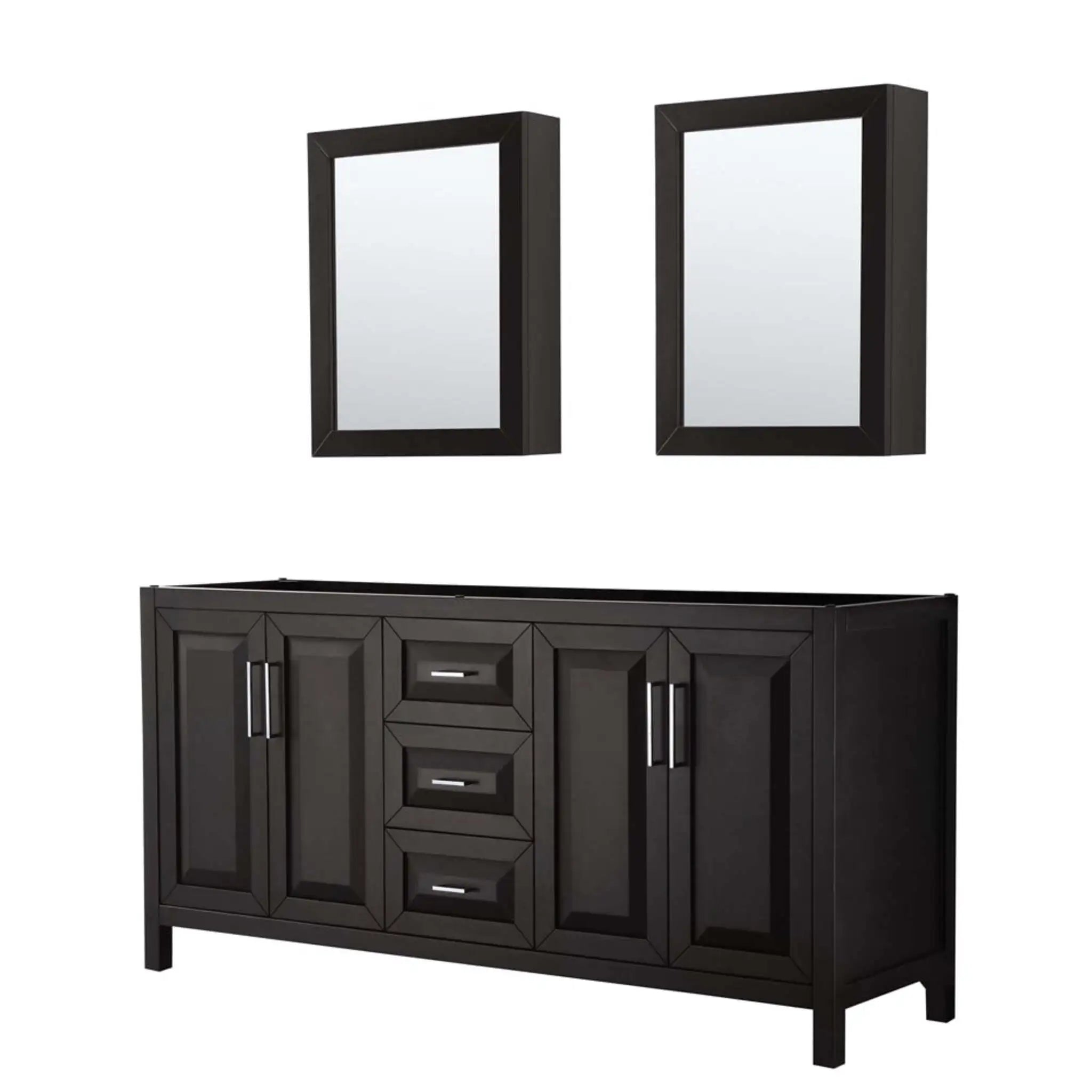 72" Daria Double Bathroom Vanity in Dark Espresso with Polished Chrome Trim & Medicine Cabinet by Wyndham
