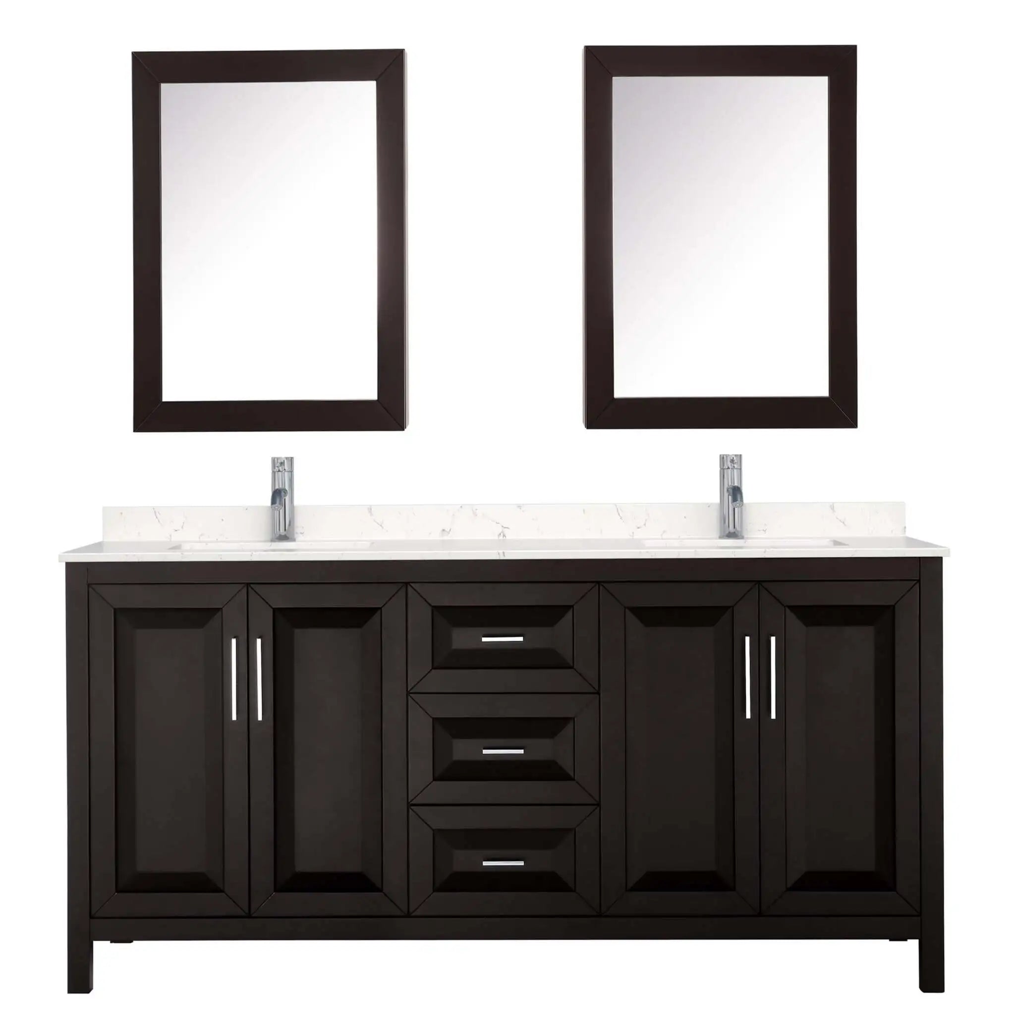 72" Daria Double Bathroom Vanity in Dark Espresso with Polished Chrome Trim & Medicine Cabinet by Wyndham