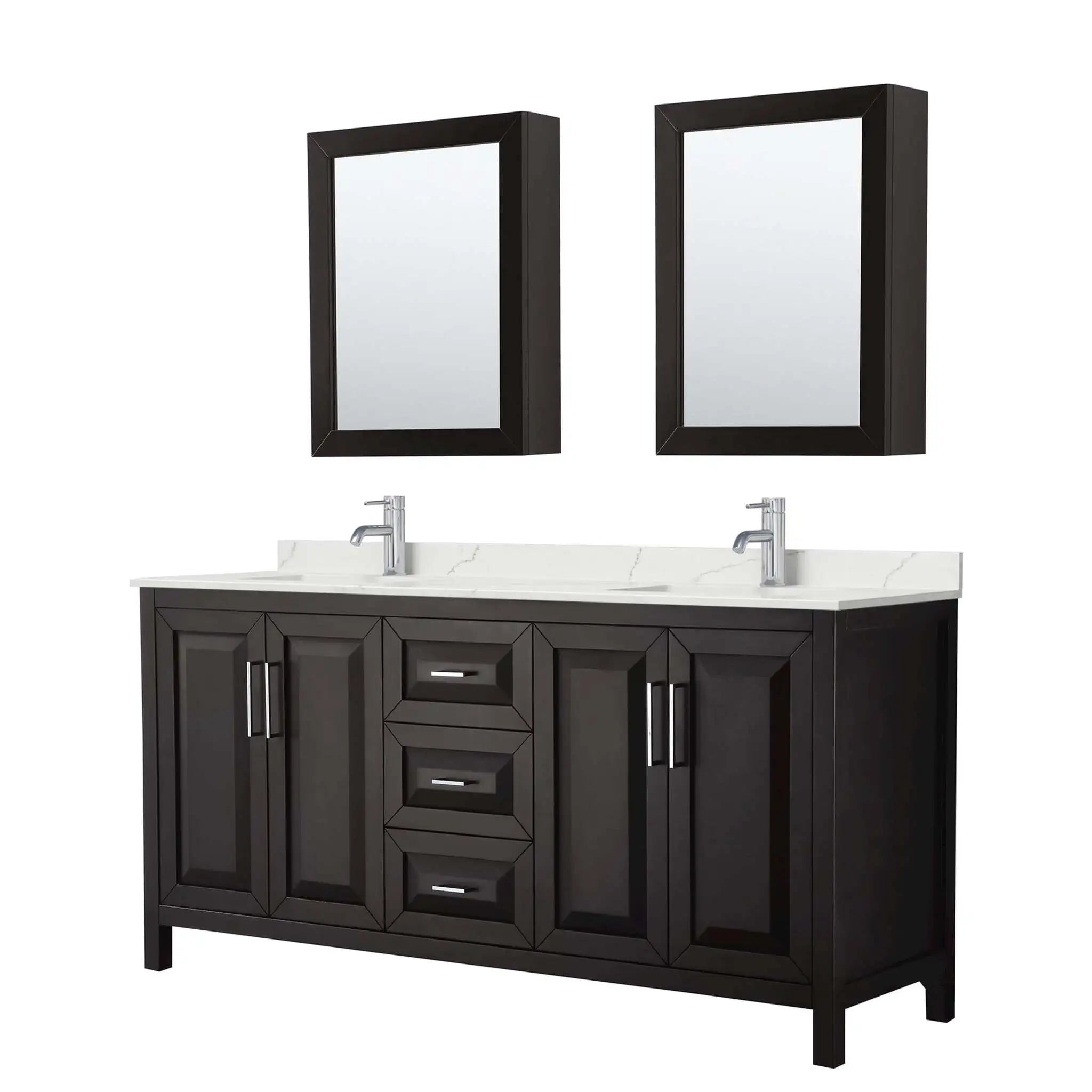 72" Daria Double Bathroom Vanity in Dark Espresso with Polished Chrome Trim & Medicine Cabinet by Wyndham