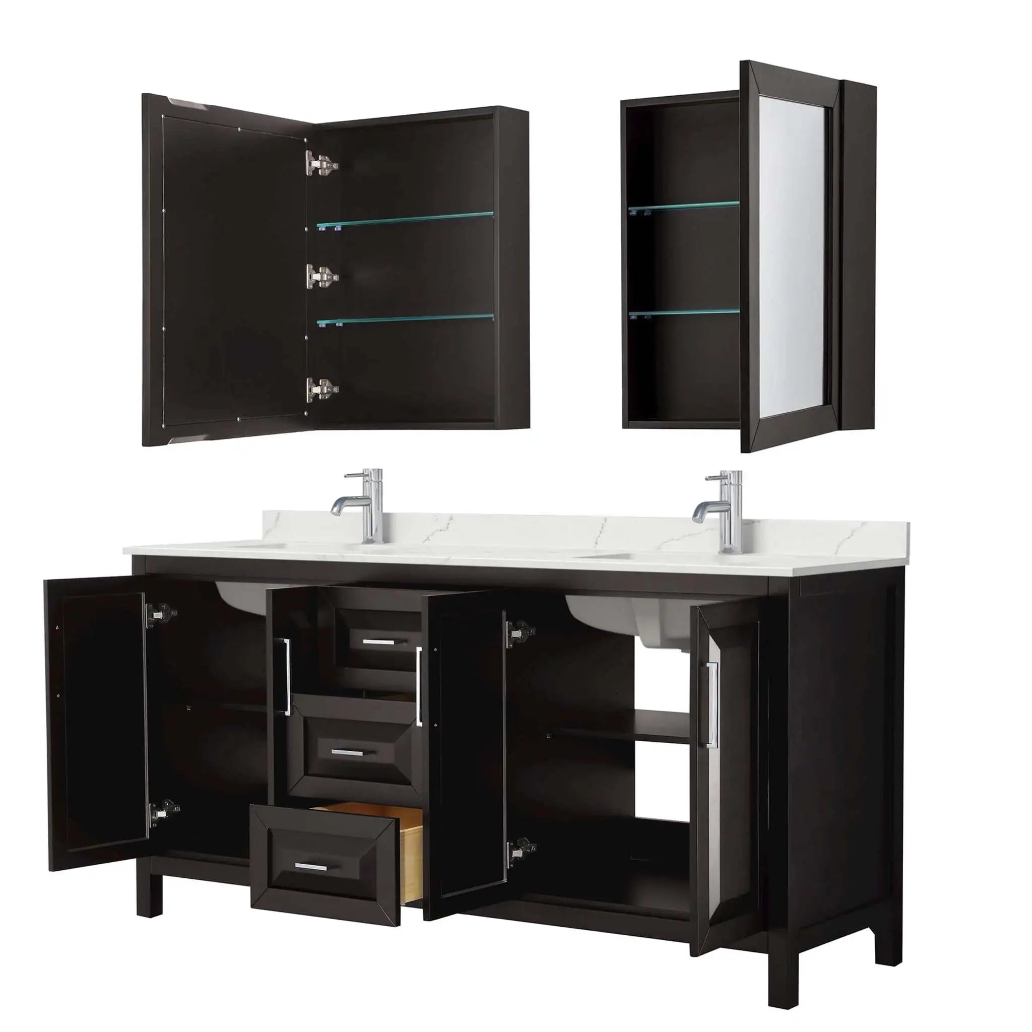 72" Daria Double Bathroom Vanity in Dark Espresso with Polished Chrome Trim & Medicine Cabinet by Wyndham
