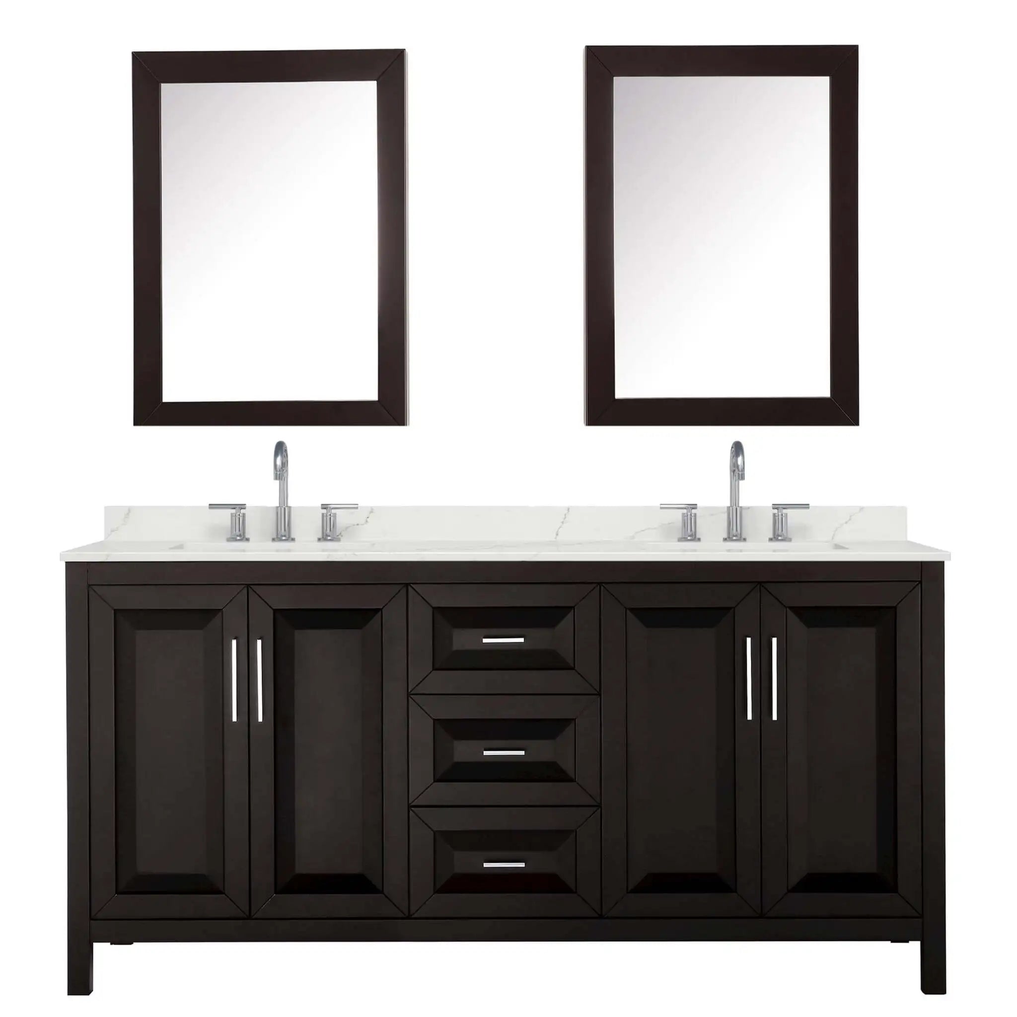 72" Daria Double Bathroom Vanity in Dark Espresso with Polished Chrome Trim & Medicine Cabinet by Wyndham